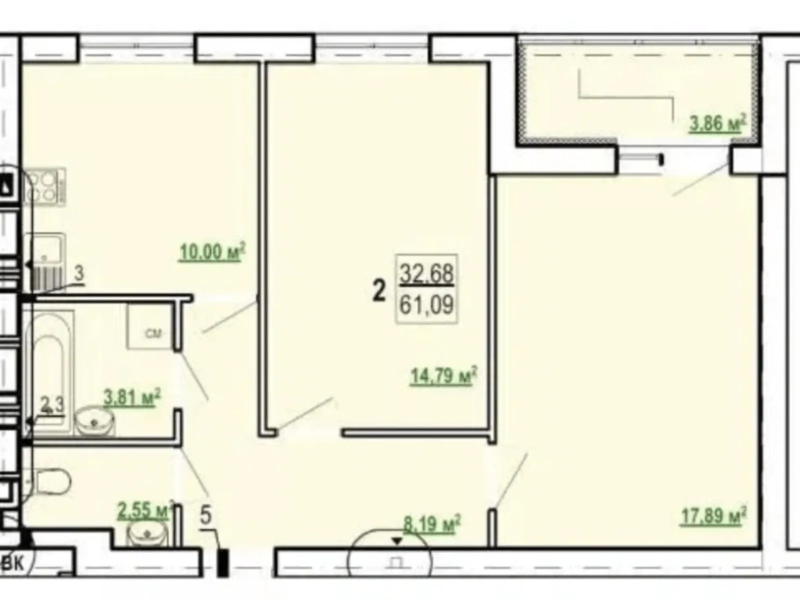 Продається 2-кімнатна квартира 61.14 кв. м у Харкові, вул. Шевченка, 327