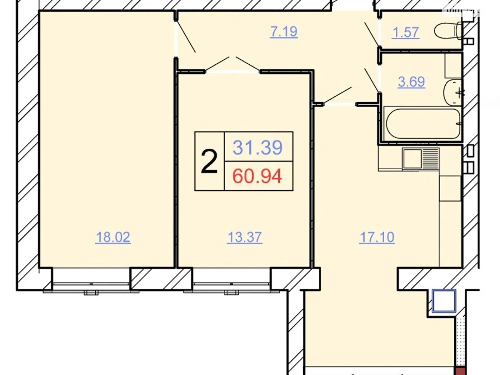 Продается 2-комнатная квартира 60.4 кв. м в Хмельницком - фото 1
