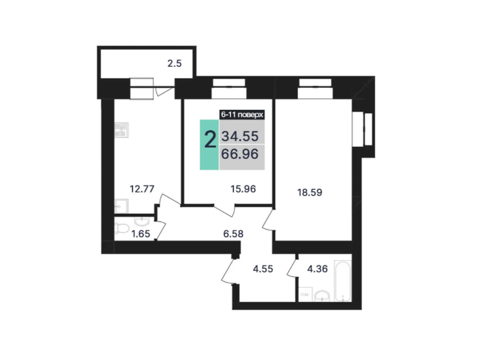 Продается 2-комнатная квартира 66.96 кв. м в Полтаве, цена: 60264 $ - фото 1