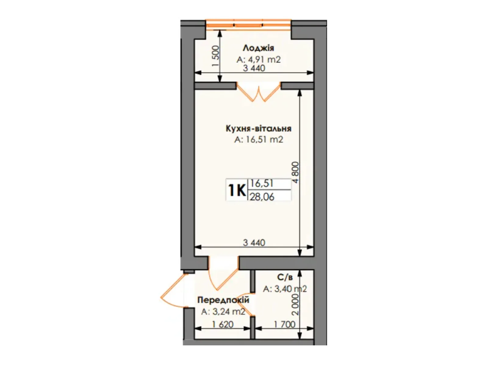 Продается 1-комнатная квартира 28 кв. м в Ирпене, цена: 26040 $