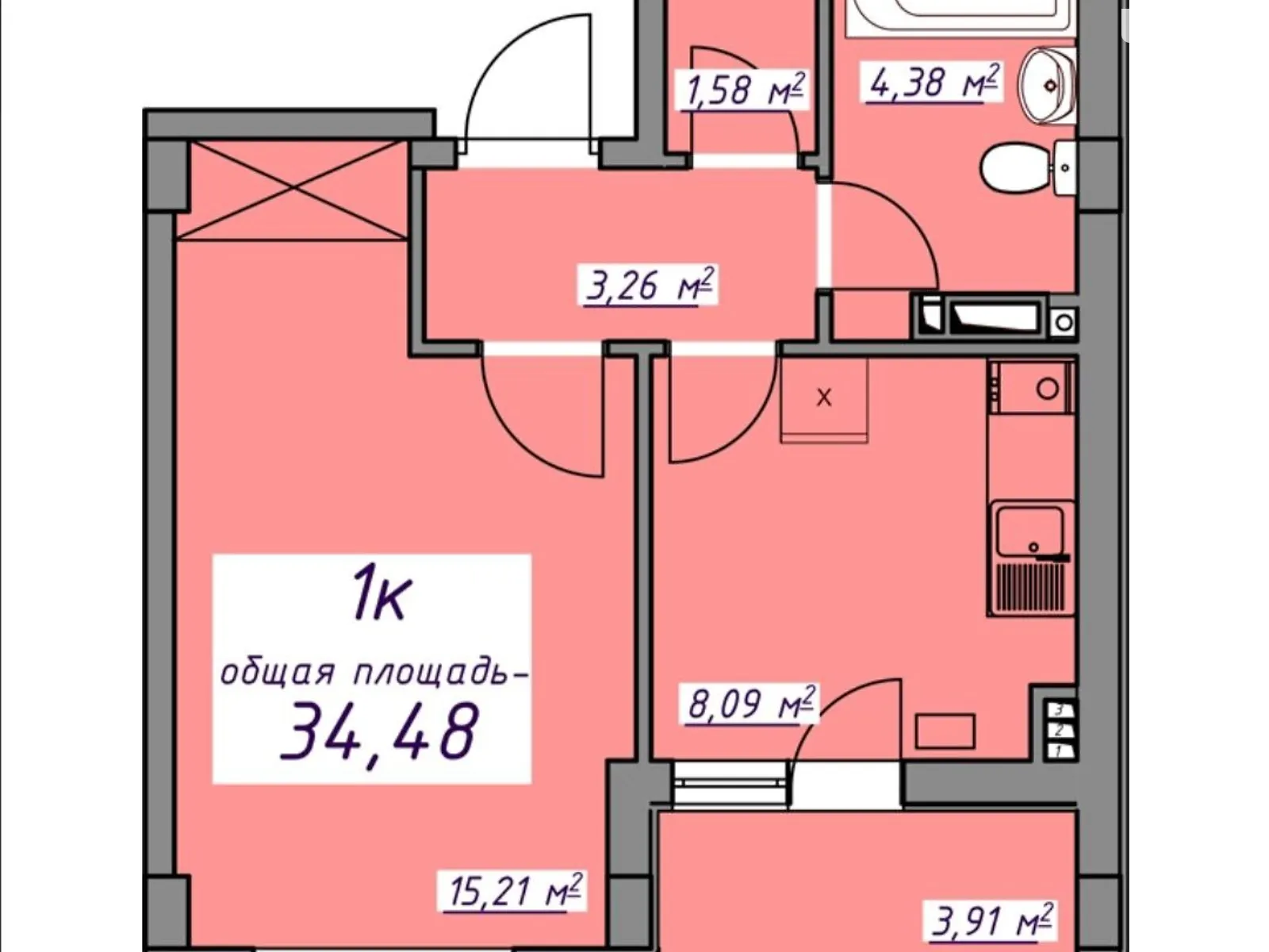 Продается 1-комнатная квартира 34.5 кв. м в Авангарде, ул. Европейская