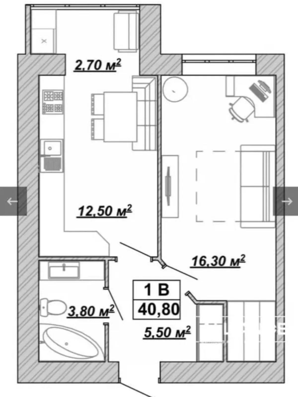 Продається 1-кімнатна квартира 40.8 кв. м у Івано-Франківську, вул. Княгинин, 44