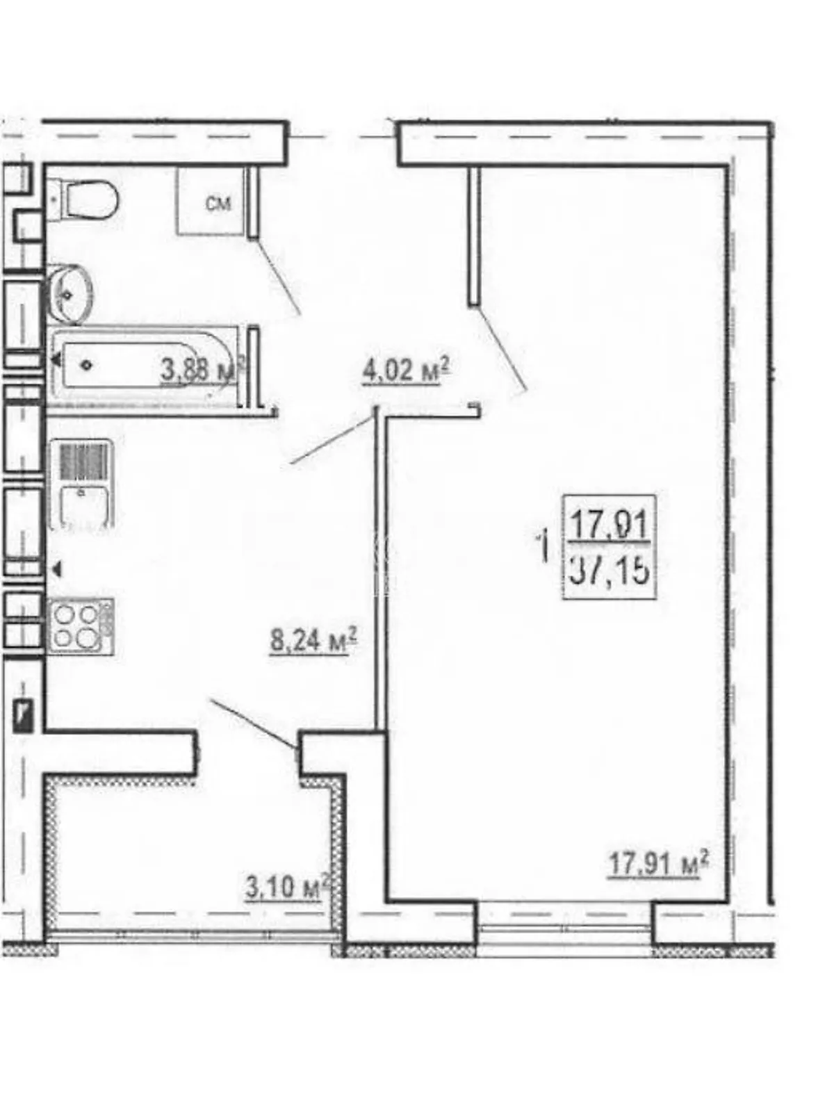 Продается 1-комнатная квартира 36.7 кв. м в Харькове, ул. Борткевича