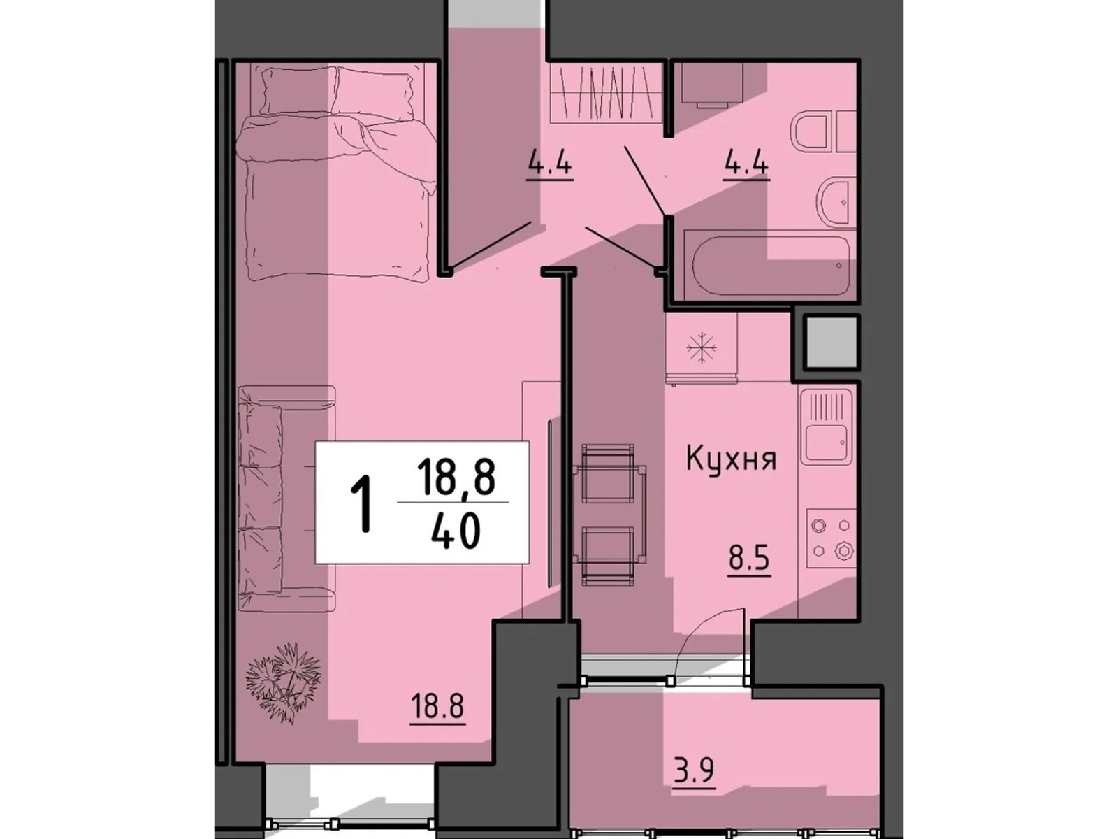 1-кімнатна квартира 40 кв. м у Тернополі, вул. Тарнавського Мирона Генерала