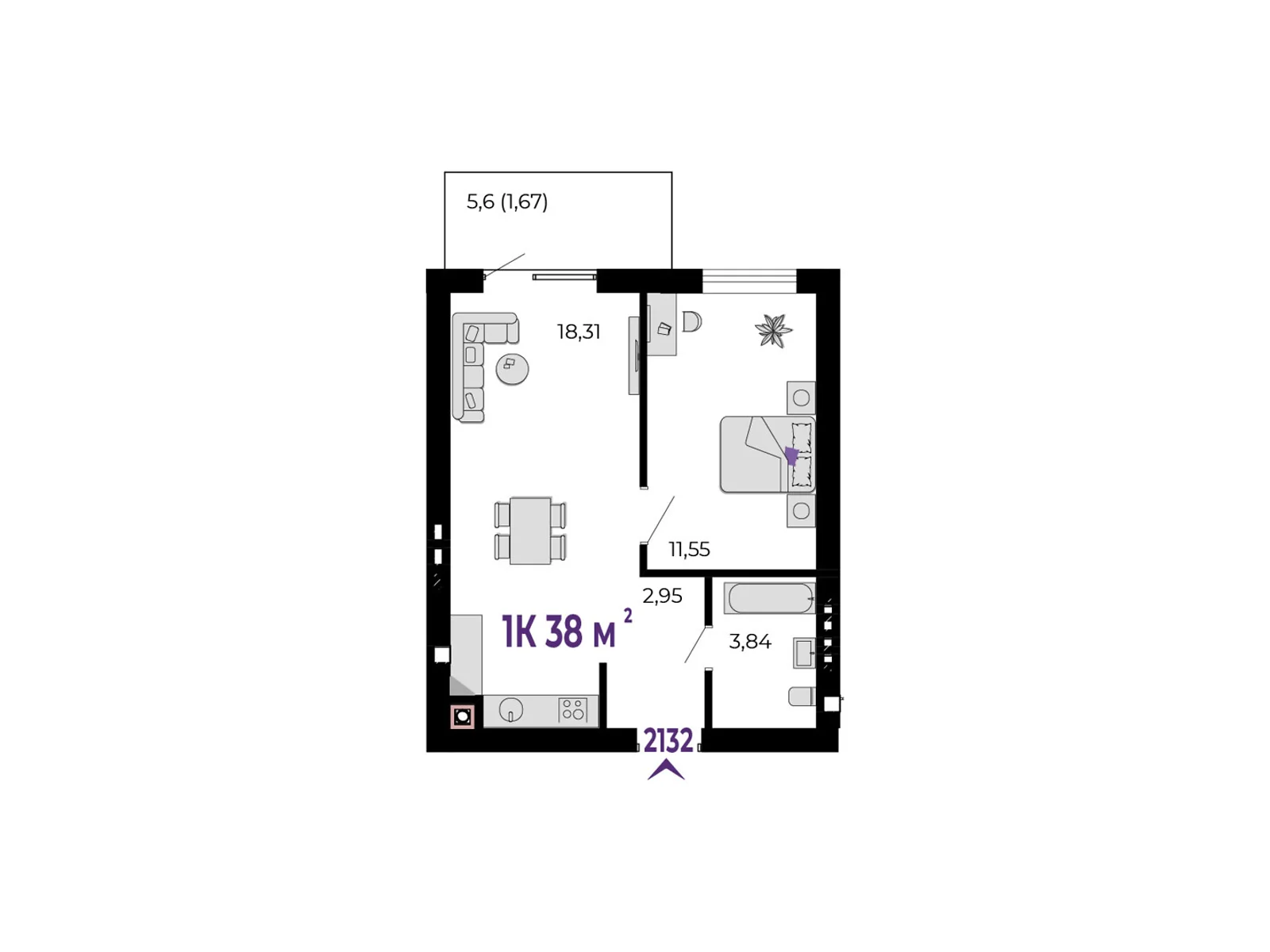 Продается 1-комнатная квартира 38 кв. м в Криховцы, ул. 24-го Августа