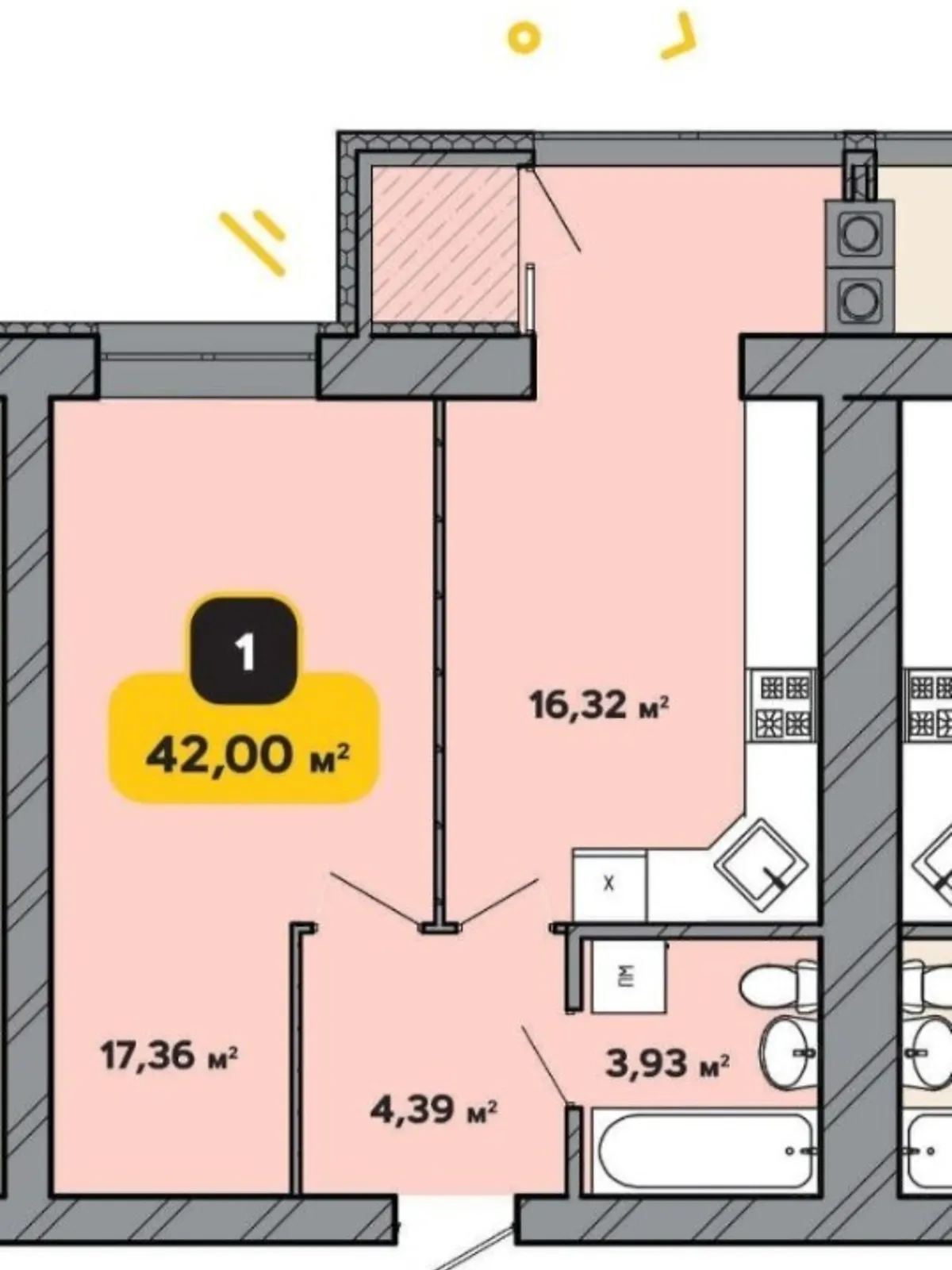 Продається 1-кімнатна квартира 44 кв. м у Хмельницькому, вул. Інститутська - фото 1