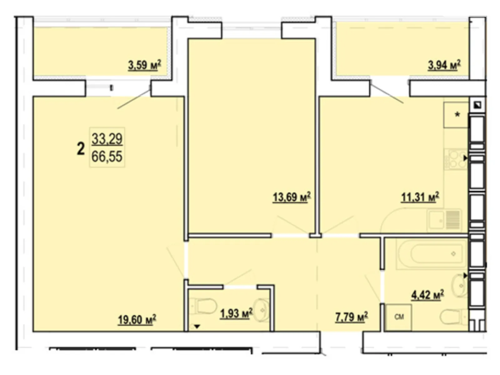 Продається 2-кімнатна квартира 66.55 кв. м у Харкові, вул. Борткевича, 7