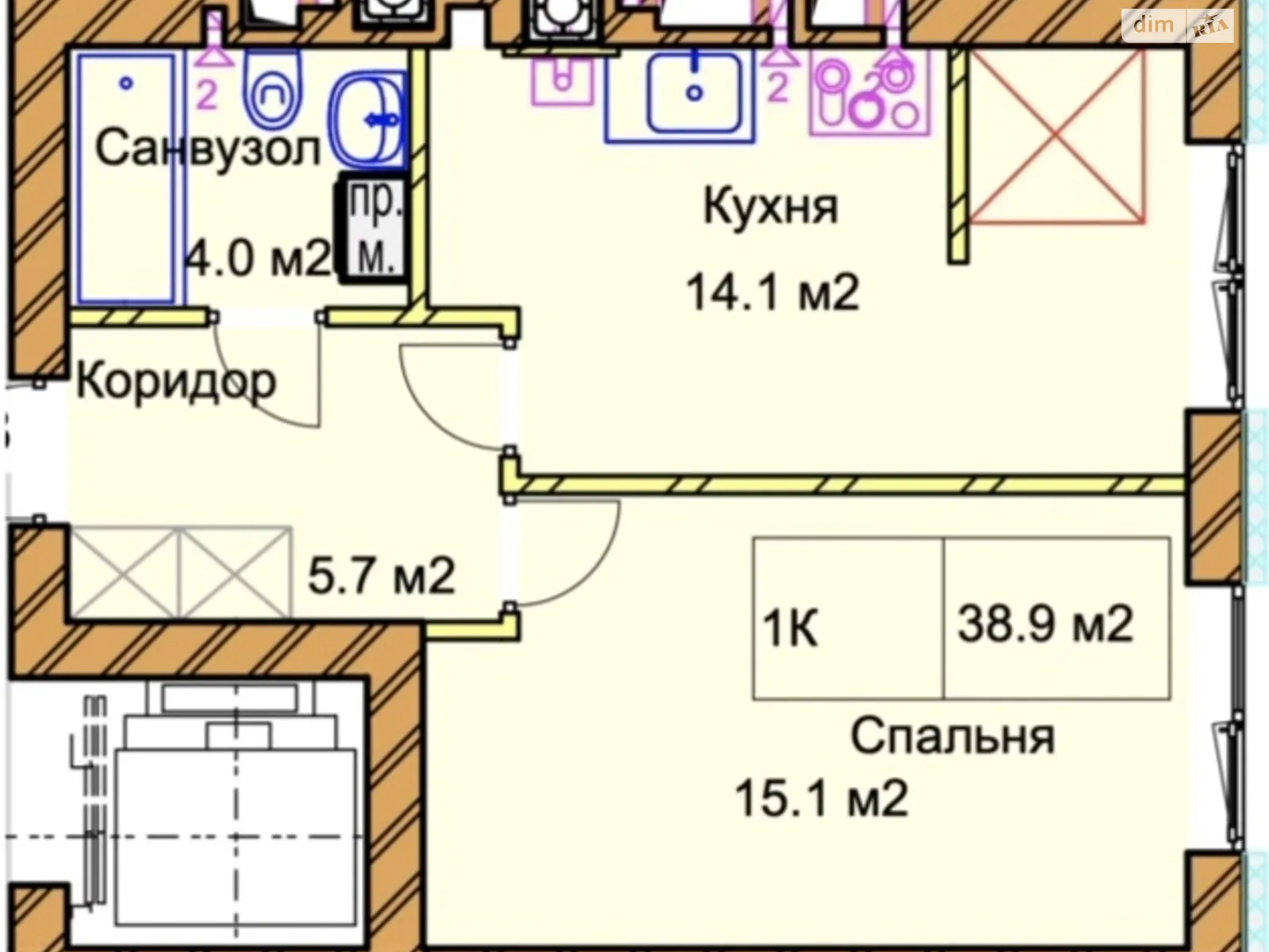 Продається 1-кімнатна квартира 38.1 кв. м у Рівному, вул. Чорновола В'ячеслава