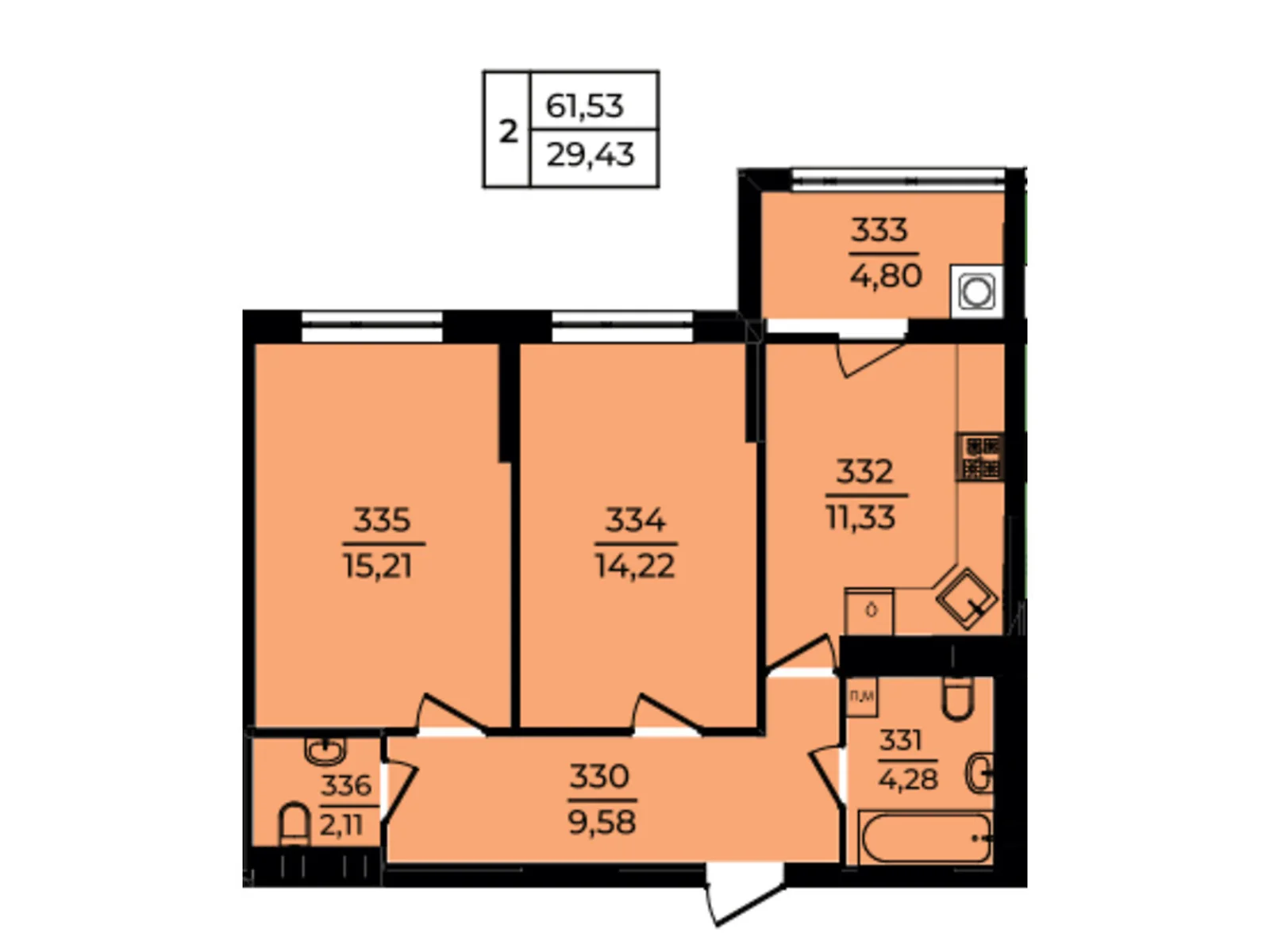 Продается 2-комнатная квартира 61.53 кв. м в Хмельницком, ул. Озерная