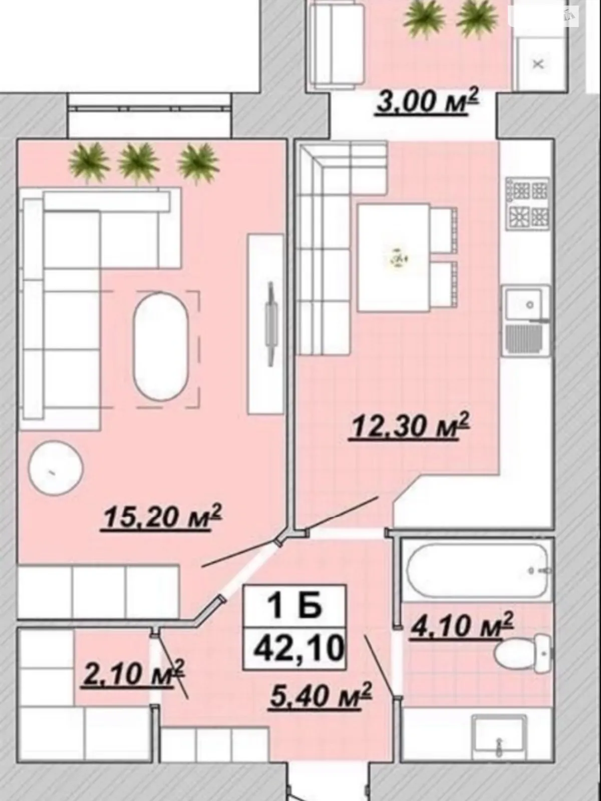 Продается 1-комнатная квартира 42.1 кв. м в Ивано-Франковске, ул. Княгинин, 44 - фото 1