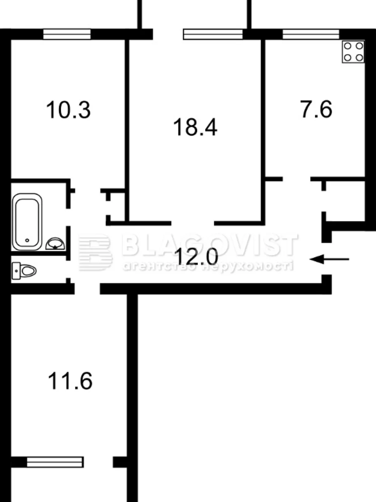 Продается 3-комнатная квартира 67.3 кв. м в Киеве, ул. Новопироговская, 31