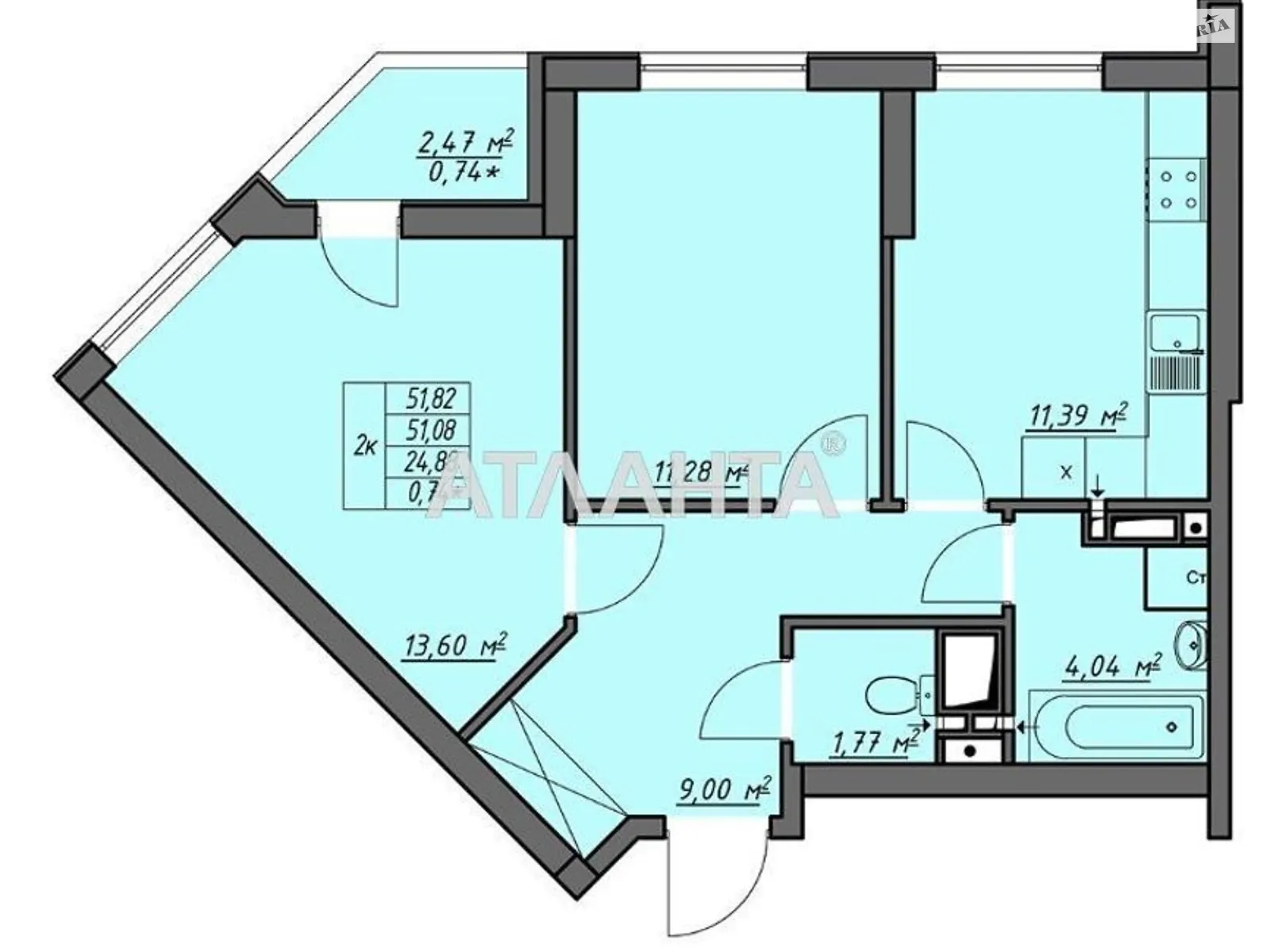 Продается 2-комнатная квартира 51.82 кв. м в Одессе, ул. Академика Воробьёва