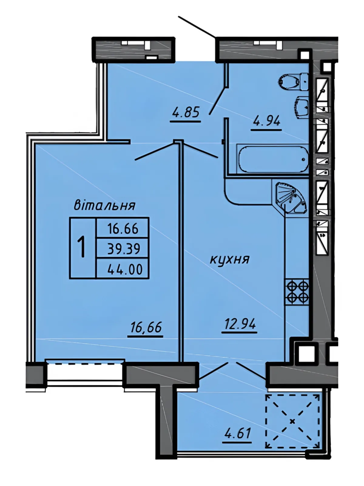 Продається 1-кімнатна квартира 44 кв. м у Байківці, цена: 22660 $