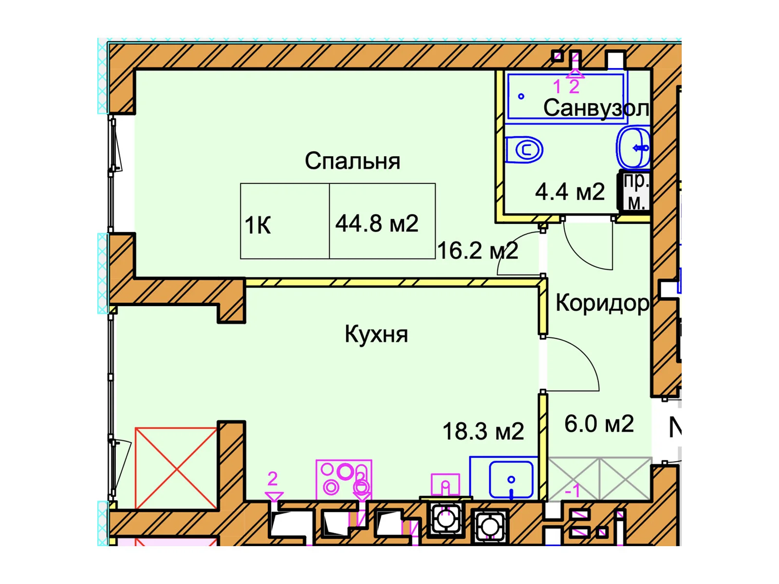 Продається 1-кімнатна квартира 44.8 кв. м у Рівному