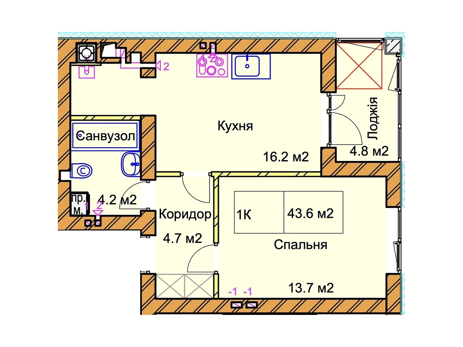Продается 1-комнатная квартира 43.7 кв. м в Ровно, ул. Черновола Вячеслава, 94В-94Д