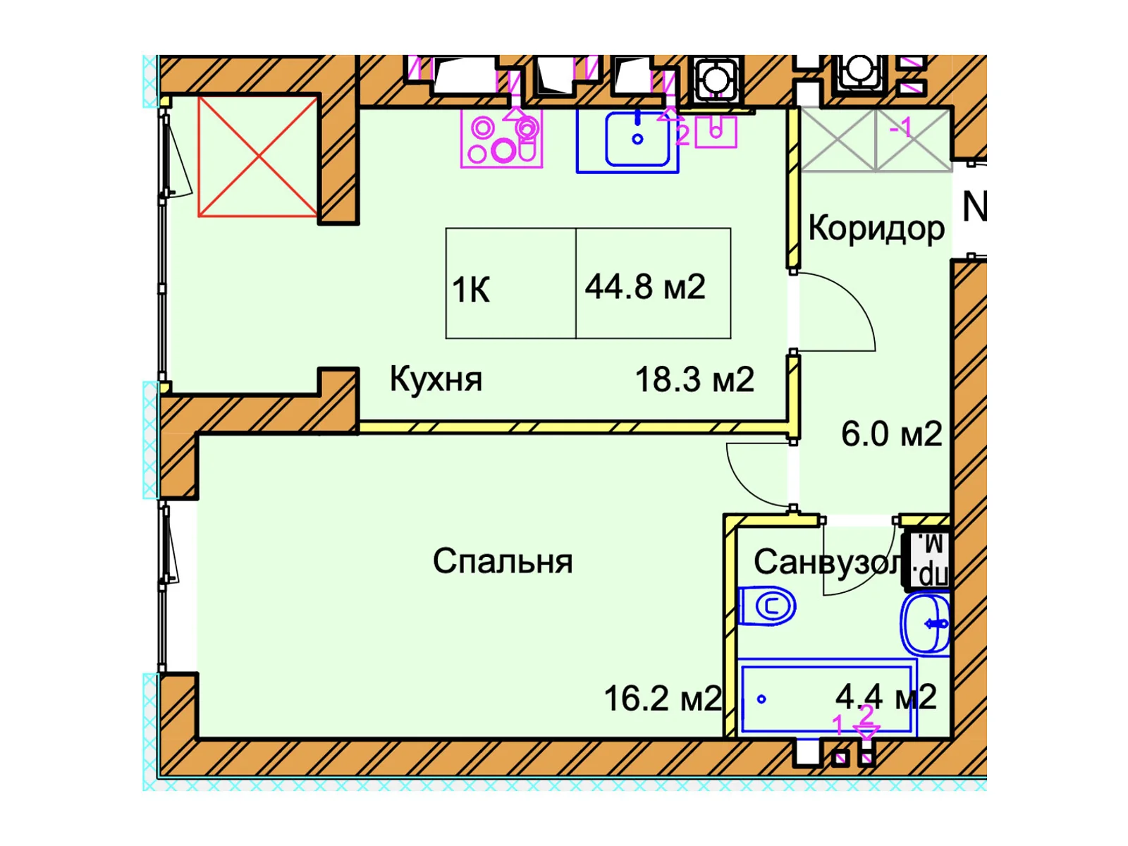 Продається 1-кімнатна квартира 44.8 кв. м у Рівному, вул. Чорновола В'ячеслава, 94В-94Д - фото 1