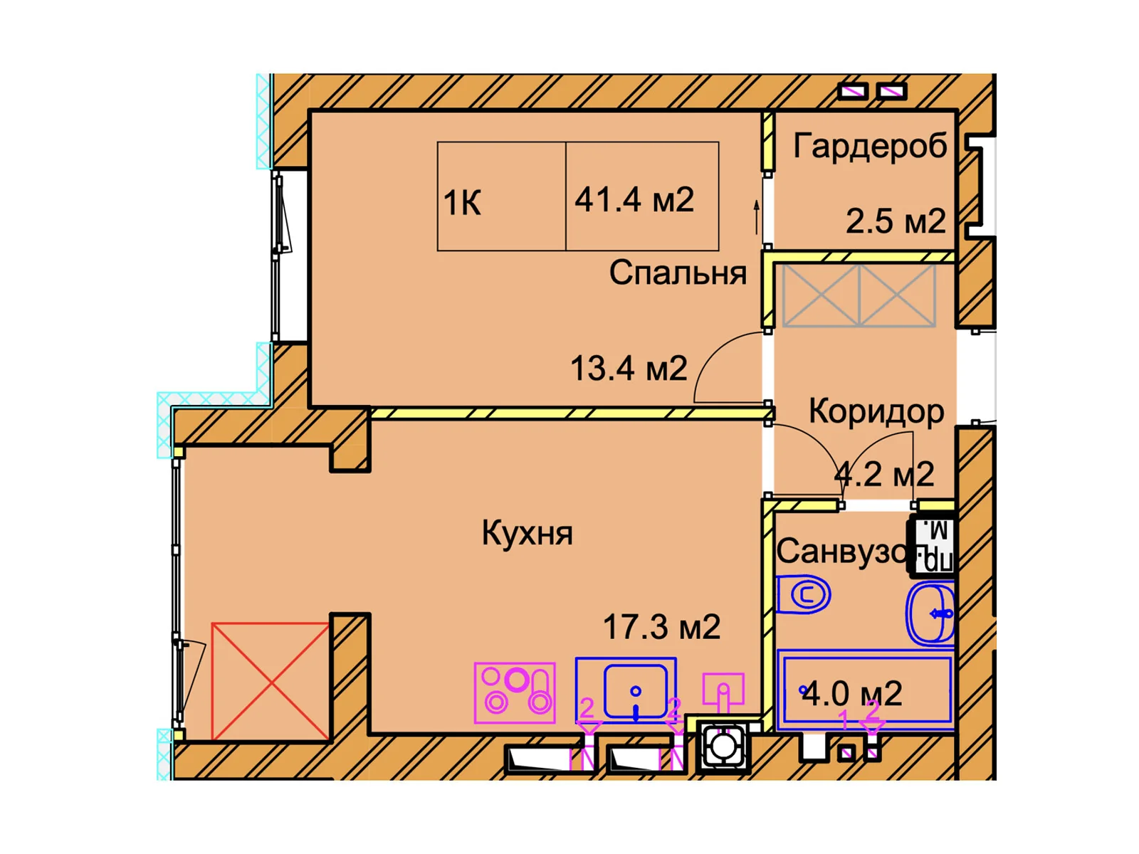 Продається 1-кімнатна квартира 41.4 кв. м у Рівному, вул. Чорновола В'ячеслава, 94В-94Д