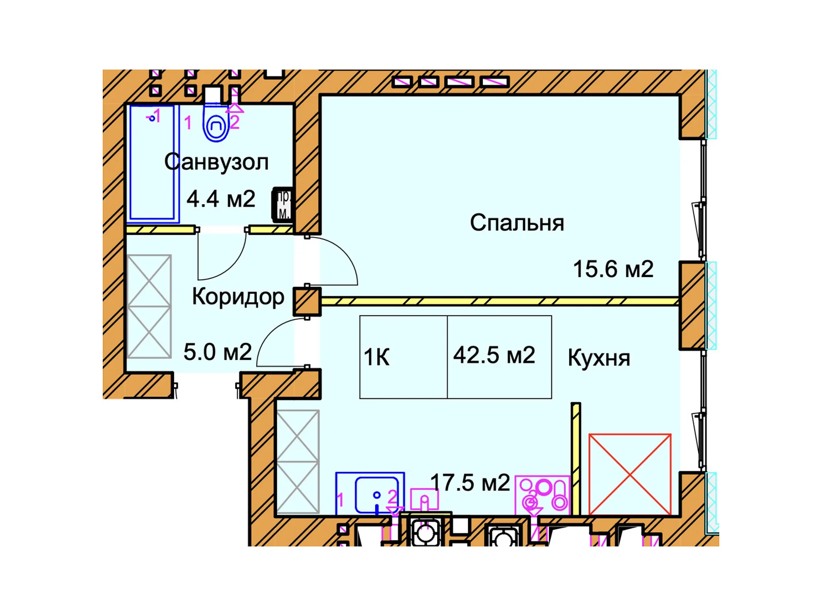 Продається 1-кімнатна квартира 42.6 кв. м у Рівному