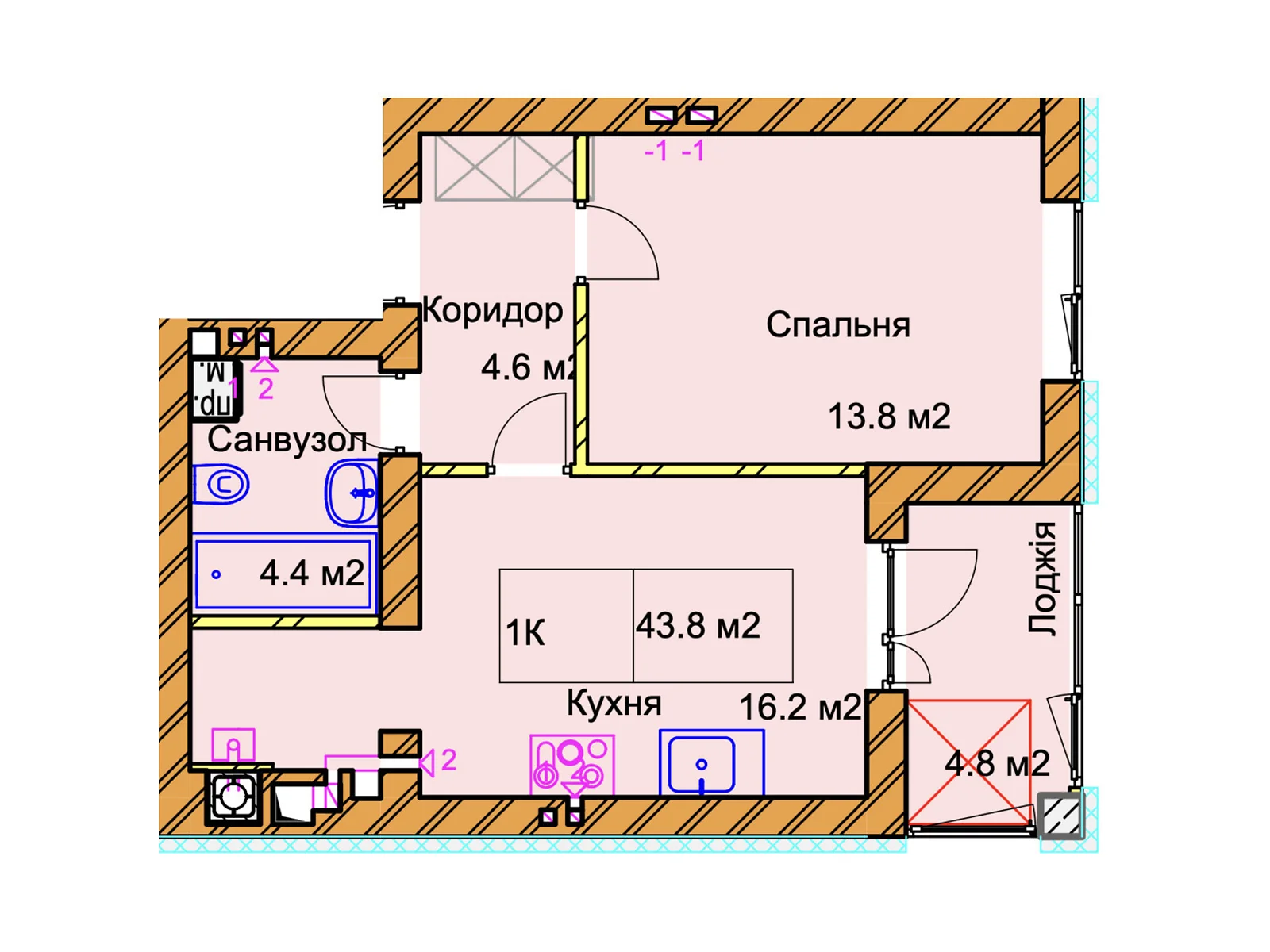 Продается 1-комнатная квартира 43.6 кв. м в Ровно, цена: 40100 $