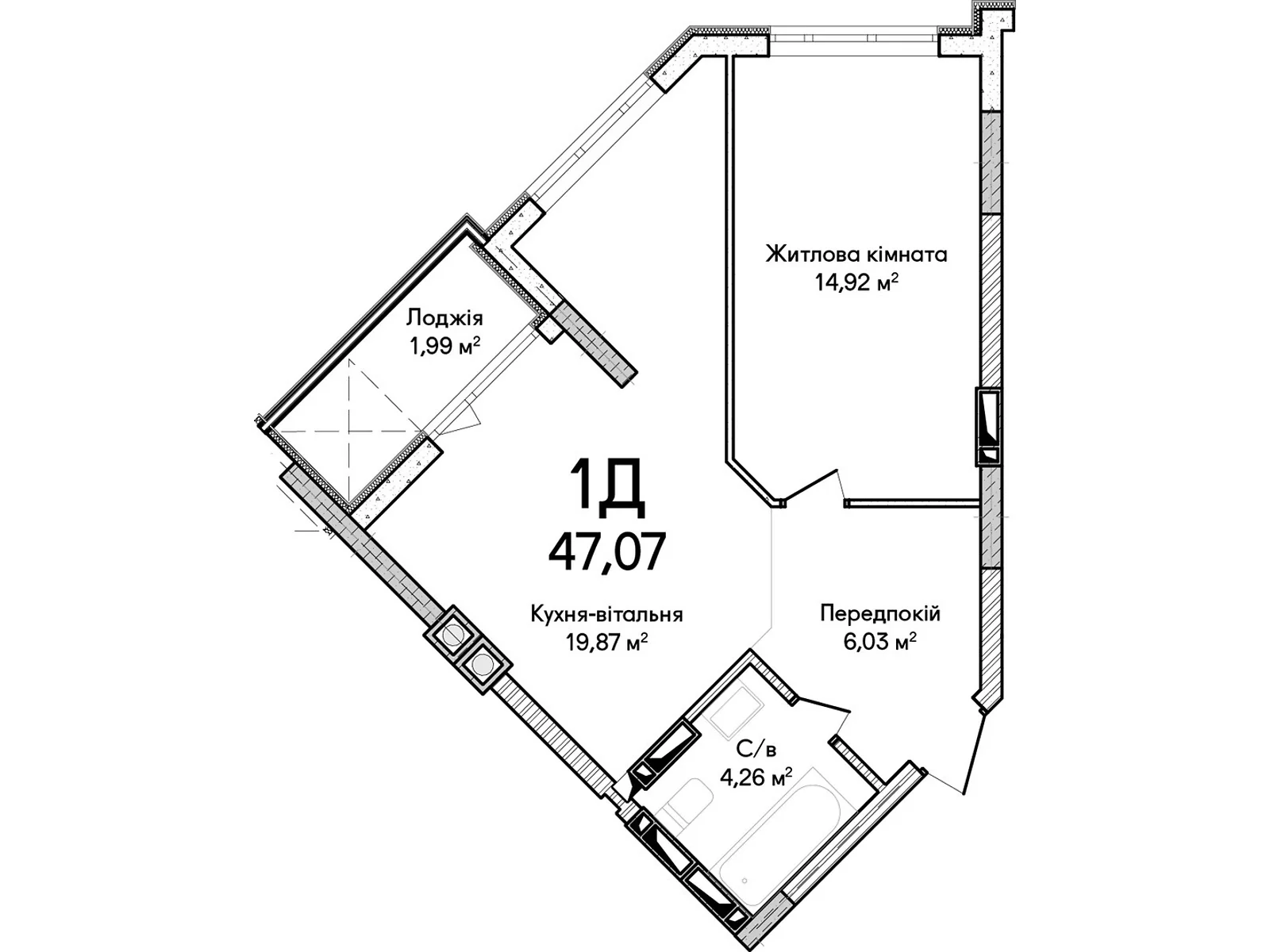 Продается 1-комнатная квартира 47 кв. м в Ирпене, цена: 40050 $