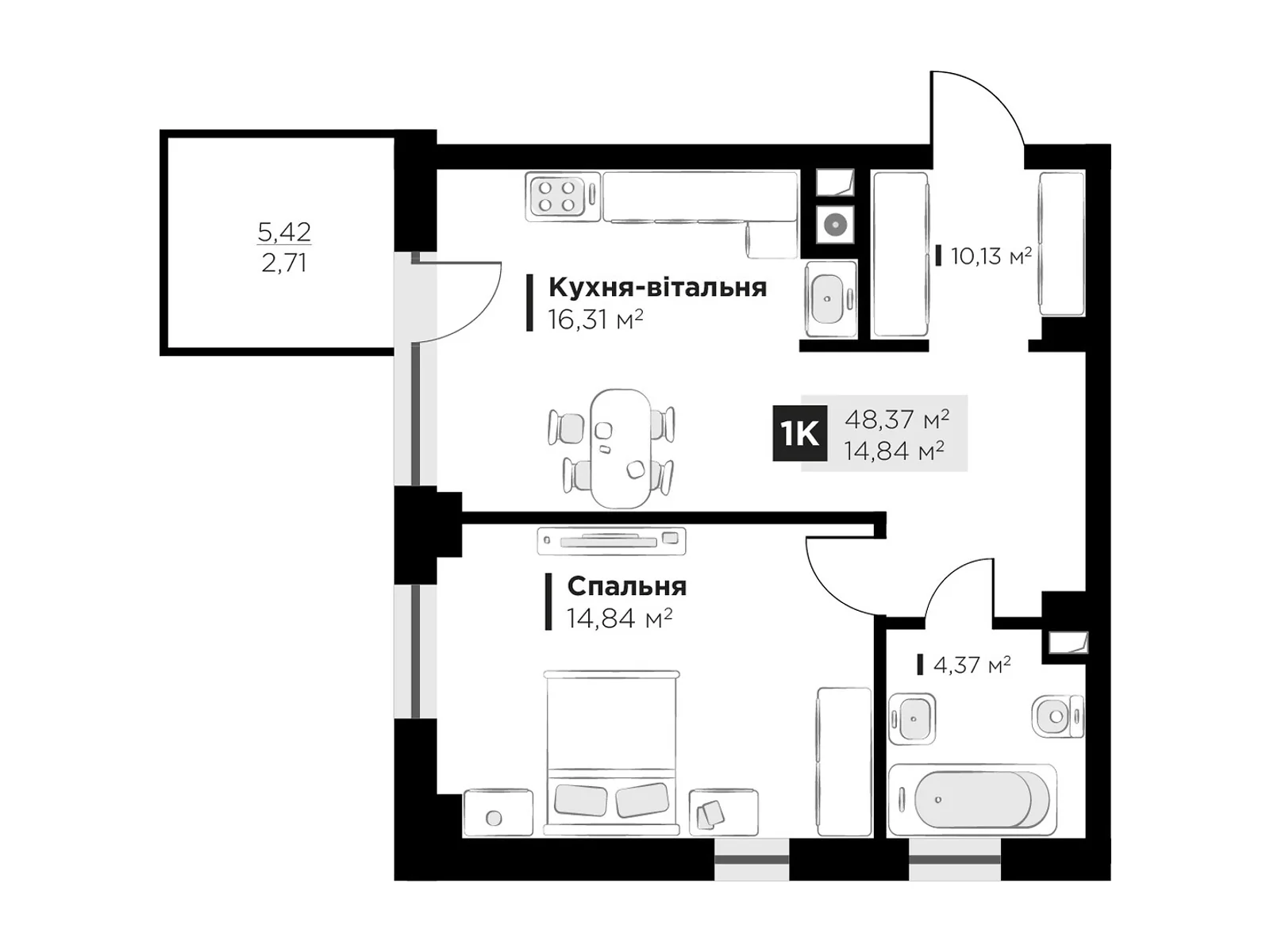 Продается 1-комнатная квартира 48.37 кв. м в Львове, цена: 84540 $