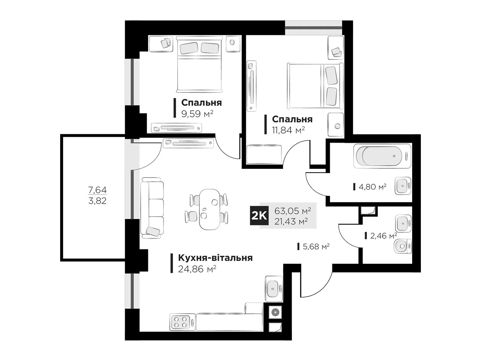 Продается 2-комнатная квартира 63.05 кв. м в Львове, цена: 110197 $