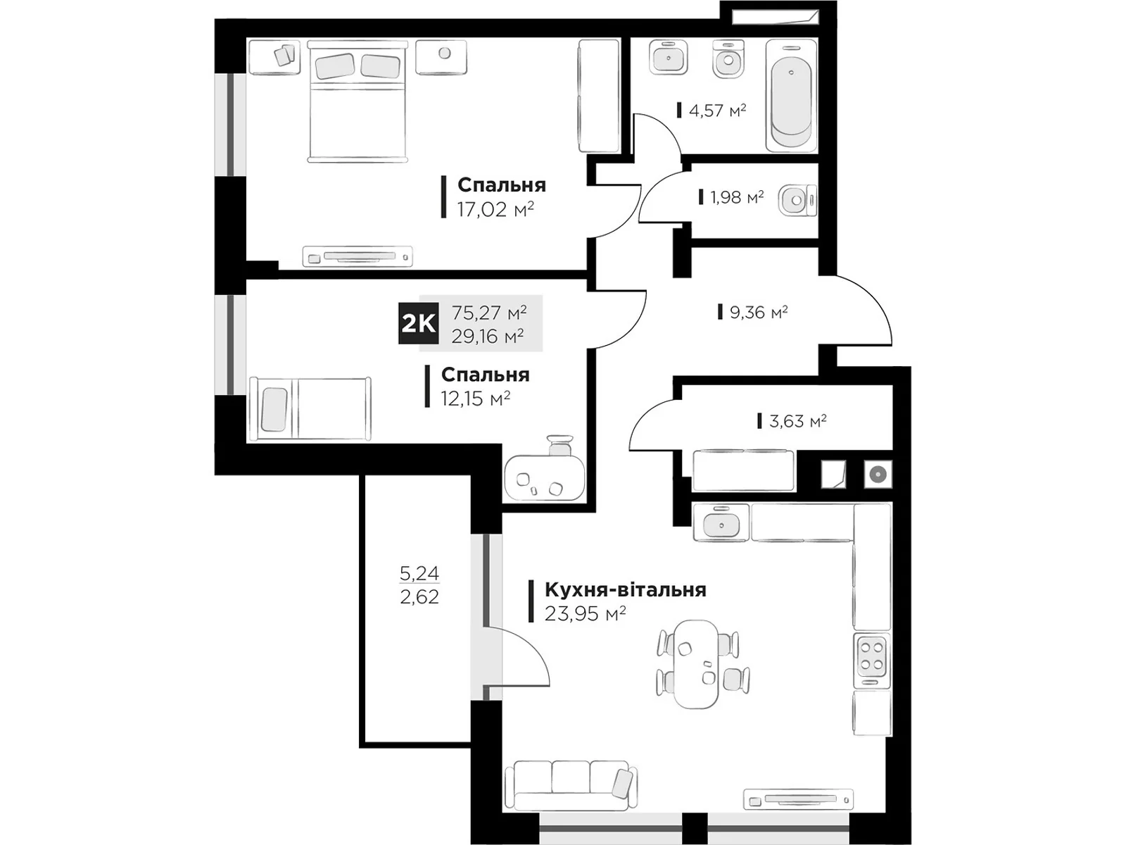 Продается 2-комнатная квартира 75.27 кв. м в Львове, цена: 130284 $