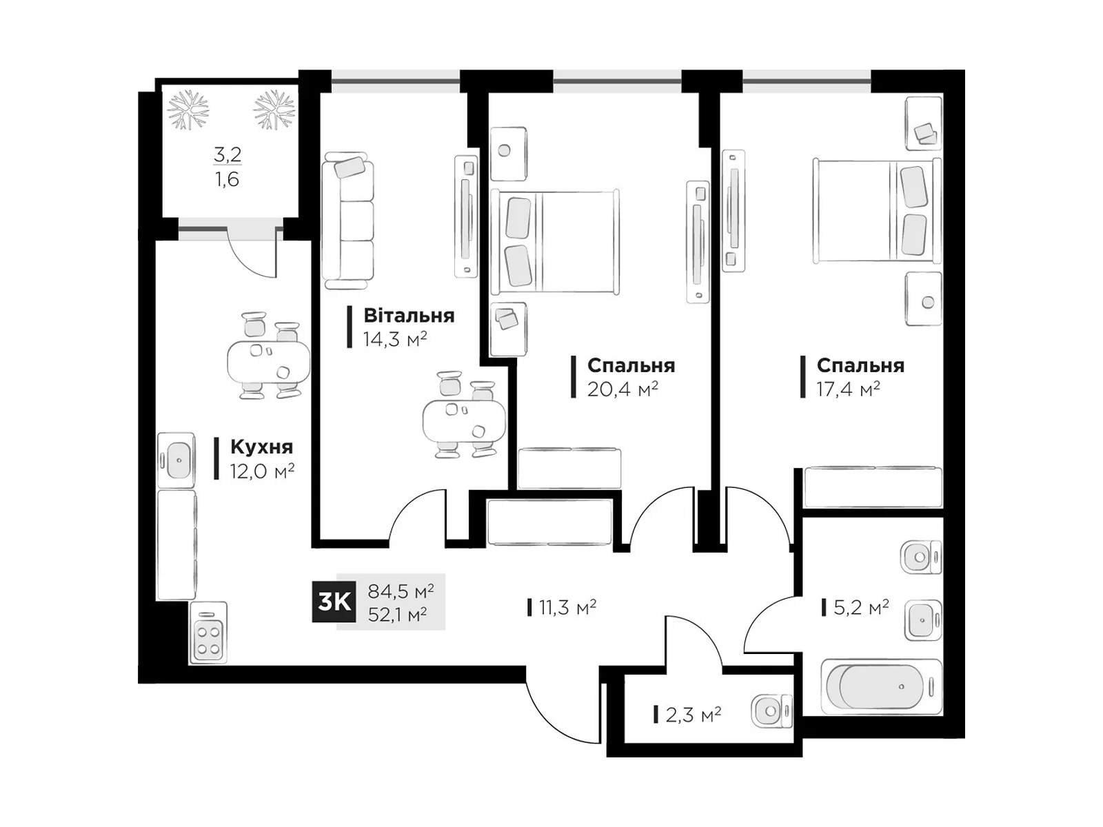 Продается 3-комнатная квартира 84.5 кв. м в Сокольниках, цена: 116483 $