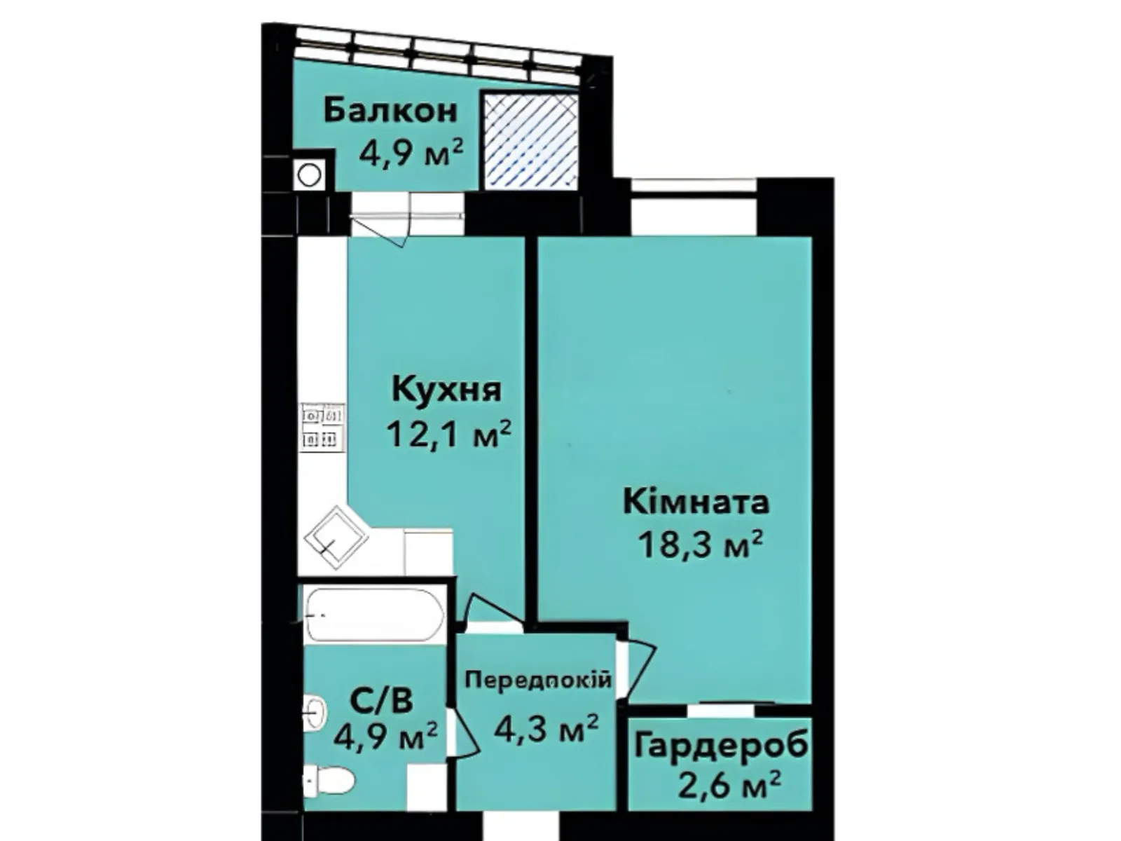 Продается 1-комнатная квартира 44 кв. м в Хмельницком, ул. Довженко, 4