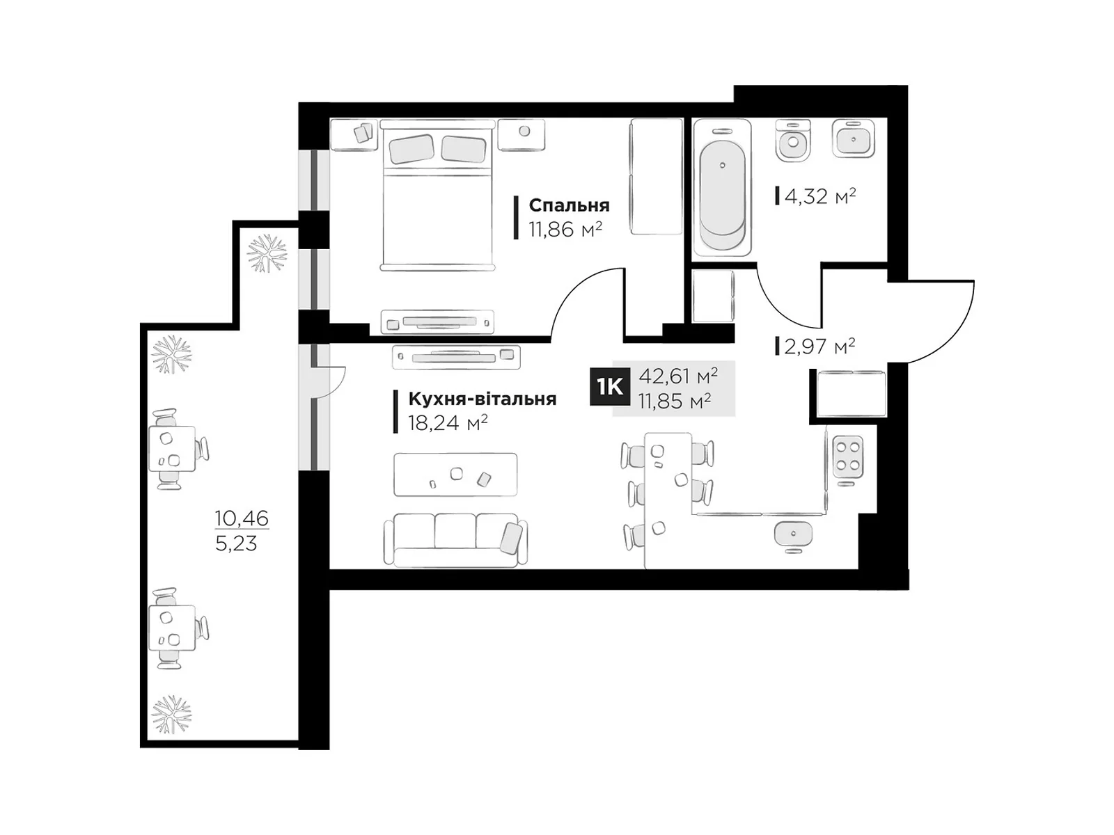 Продается 1-комнатная квартира 42.61 кв. м в Винниках, ул. Галицкая - фото 1