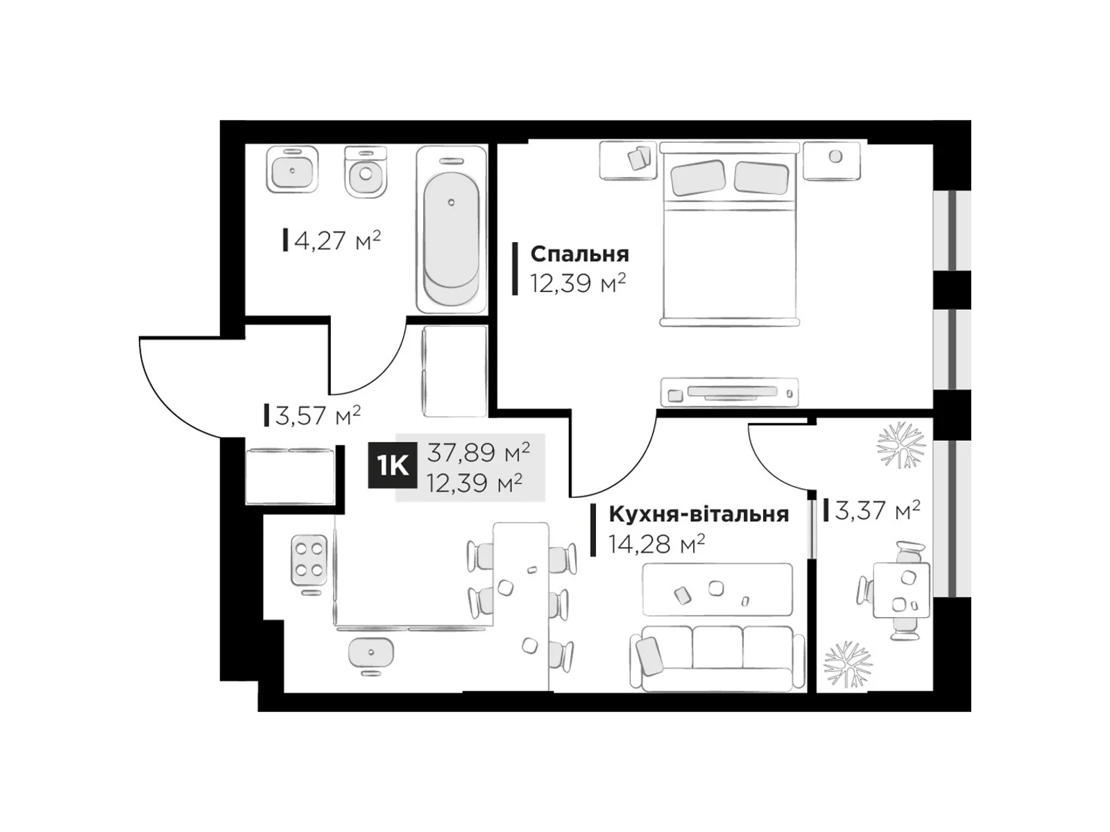 Продается 1-комнатная квартира 37.89 кв. м в Винниках, ул. Галицкая - фото 1