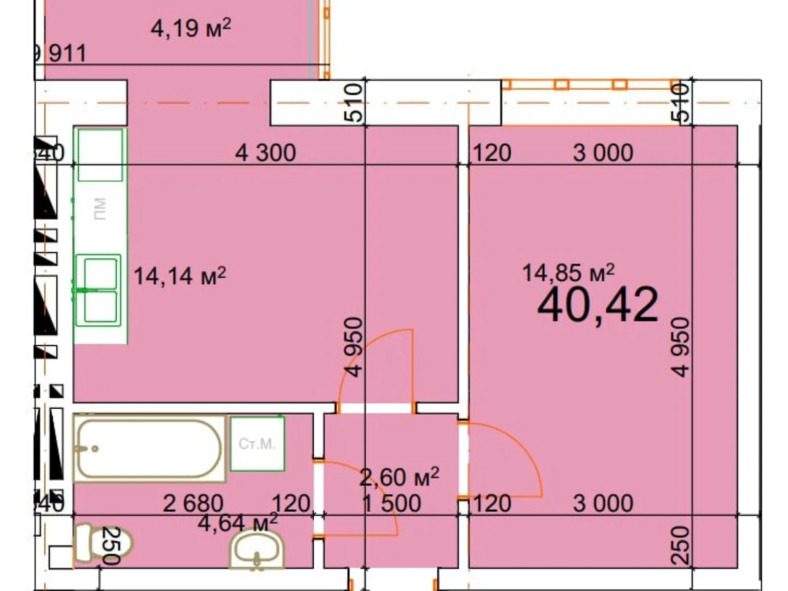 Продается 1-комнатная квартира 40.42 кв. м в Калуше, ул. Малицкой - фото 1