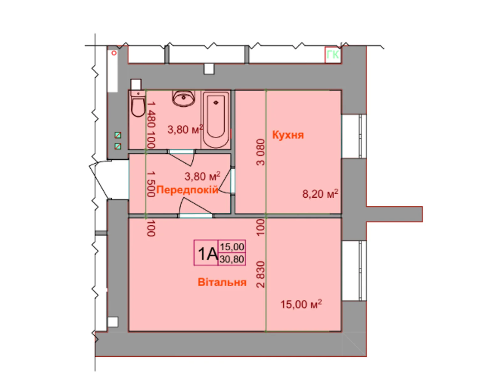 Продается 1-комнатная квартира 30.8 кв. м в Виннице, ул. Стрелецкая, 68А - фото 1