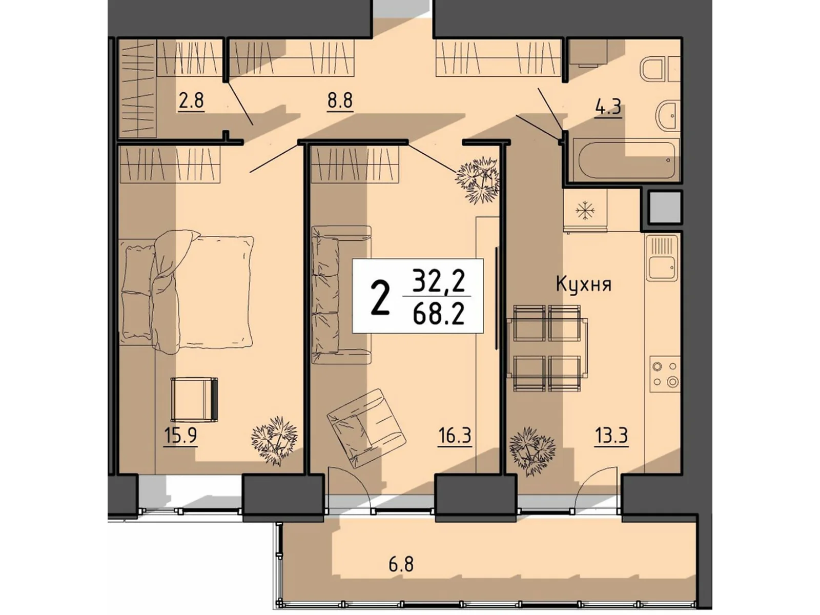 2-комнатная квартира 68.2 кв. м в Тернополе, цена: 44803 $ - фото 1