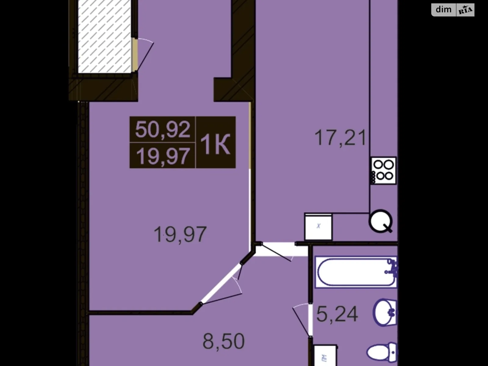 Продается 1-комнатная квартира 50.92 кв. м в Хмельницком, ул. Лесогриневецкая, 16/1А