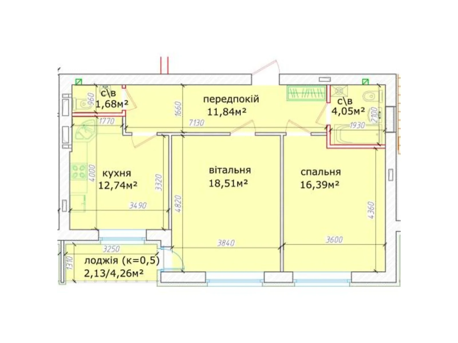 Продається 2-кімнатна квартира 67.34 кв. м у Києві, вул. Метрологічна, 21