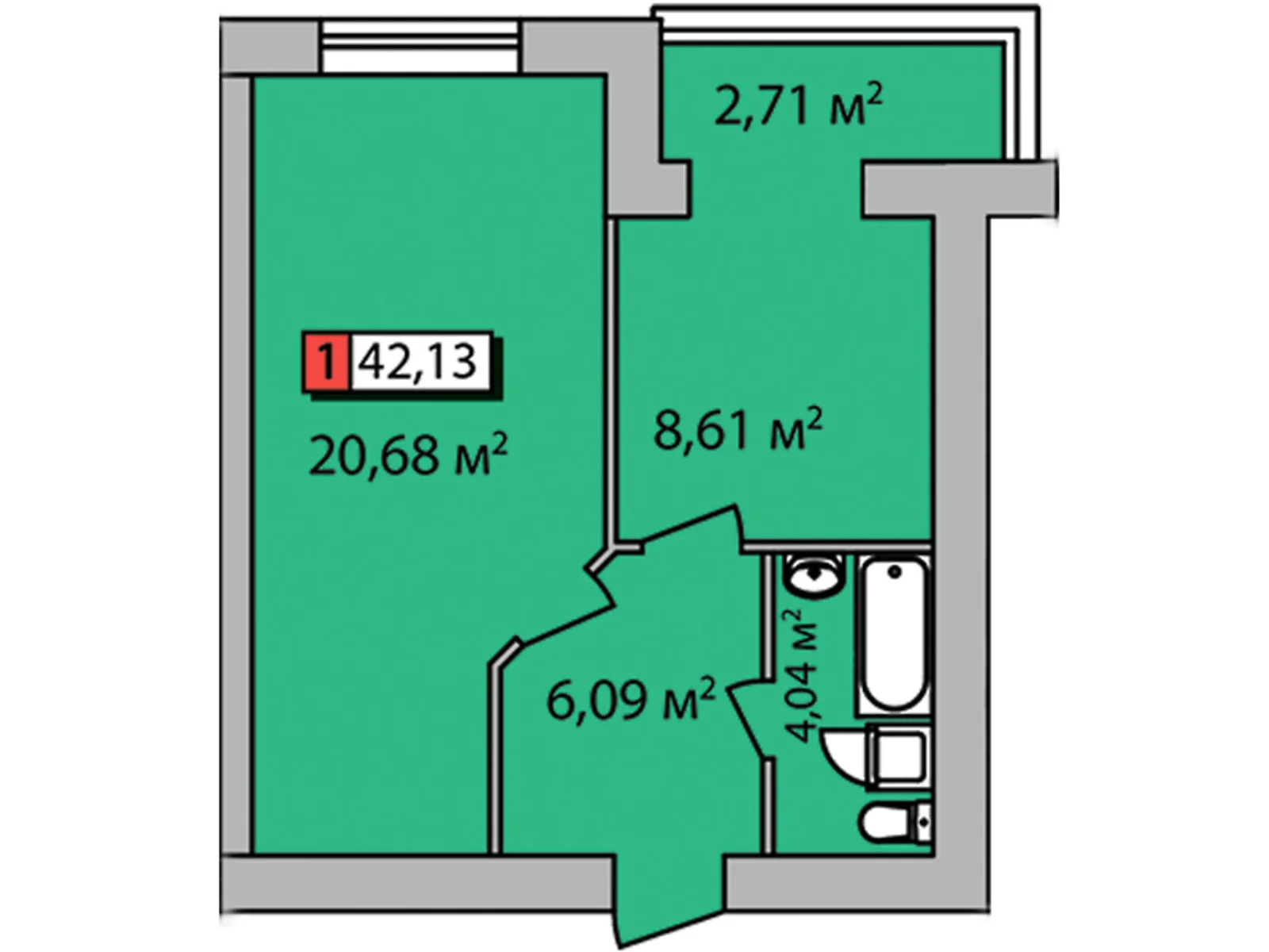 Продается 1-комнатная квартира 42.13 кв. м в Черкассах, цена: 29454 $