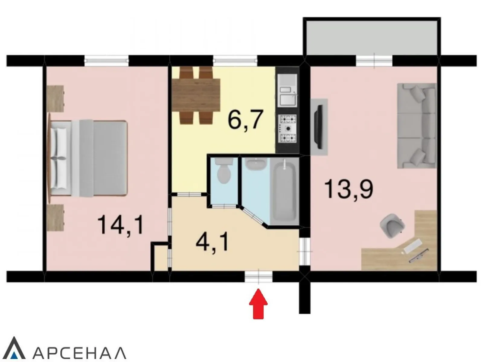 2-комнатная квартира 44 кв. м в Запорожье, цена: 17999 $