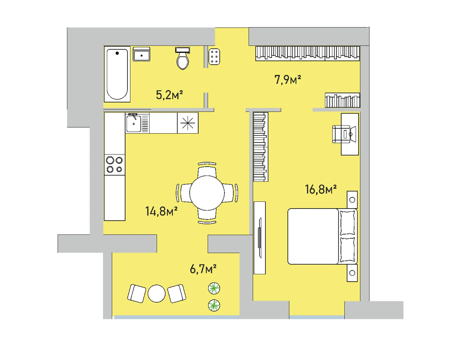 Продается 1-комнатная квартира 51.4 кв. м в Варашу