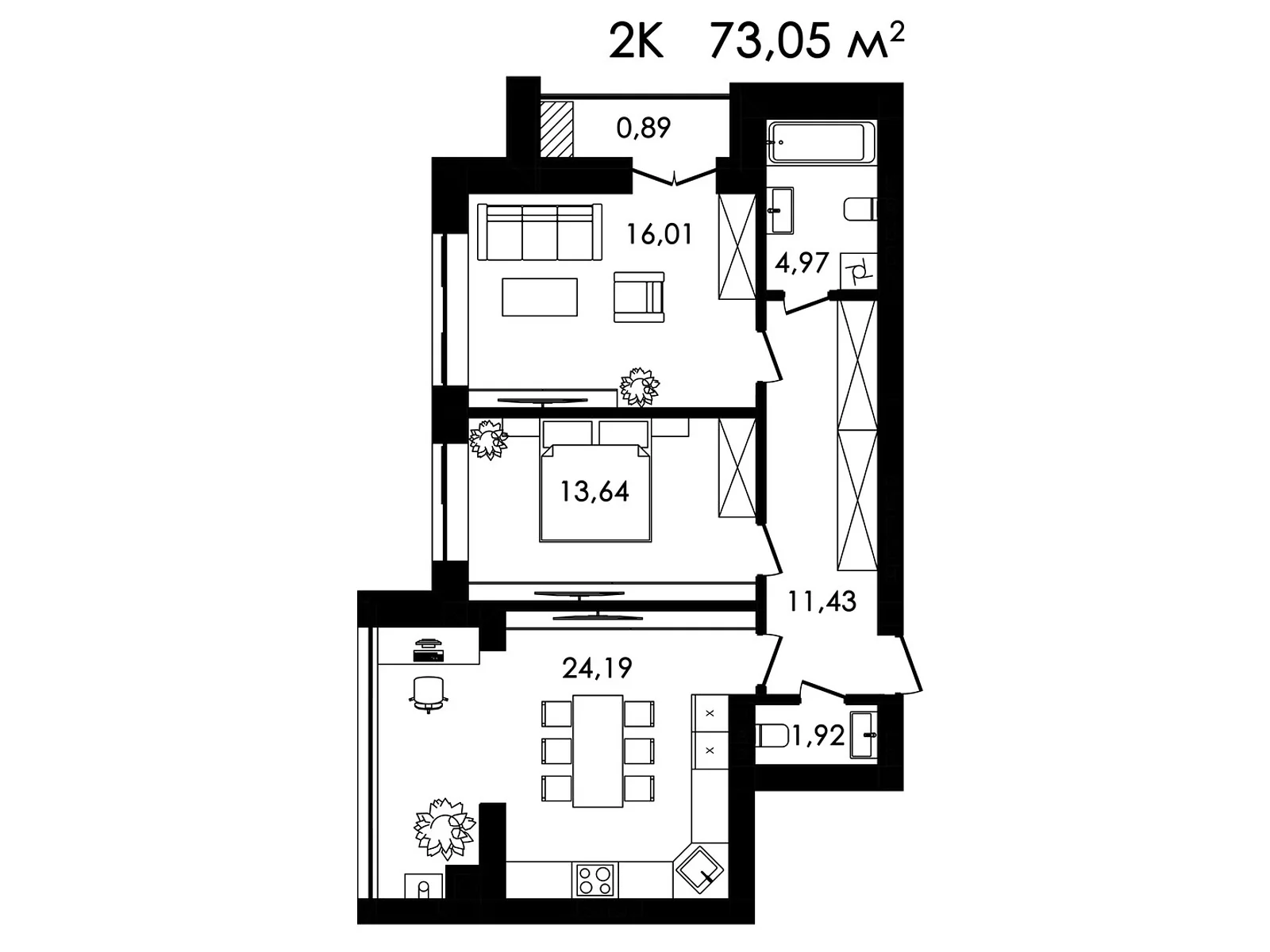 Продається 2-кімнатна квартира 73.05 кв. м у Кам’янці-Подільському, цена: 54788 $