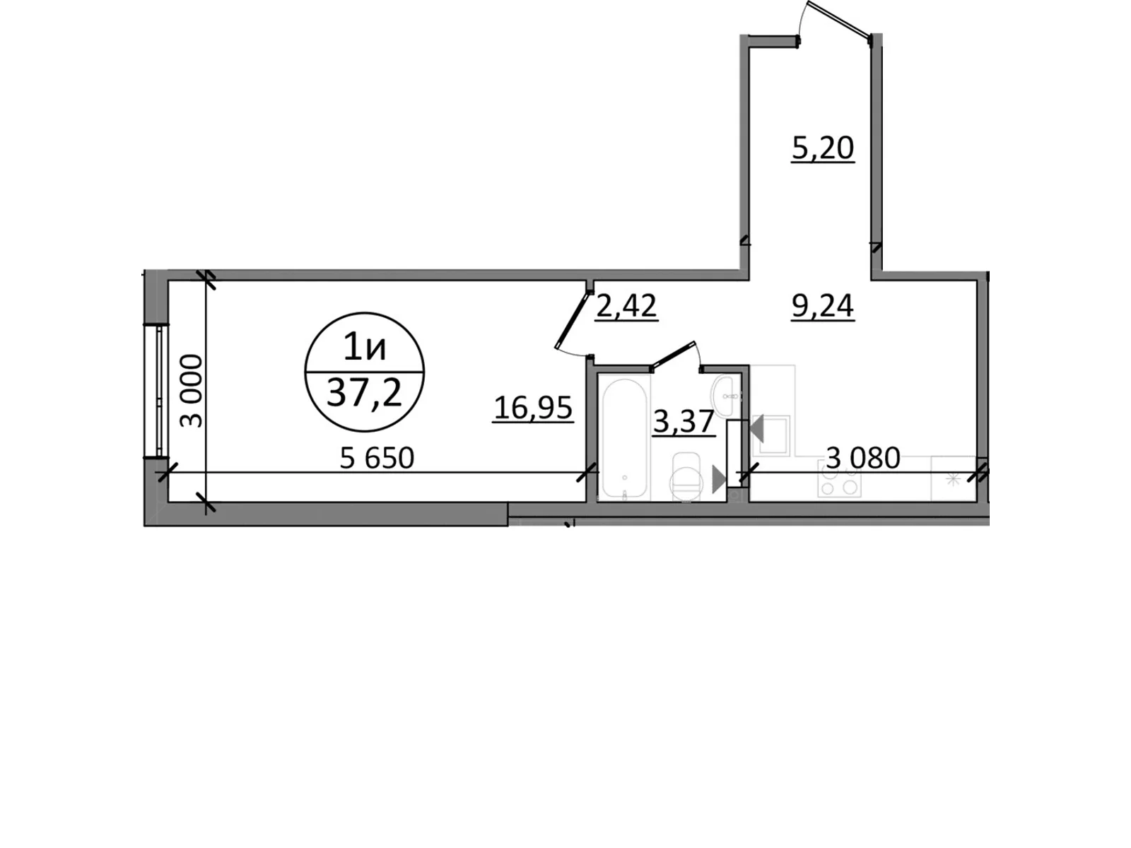 Продается 1-комнатная квартира 37.2 кв. м в Басовке - фото 1