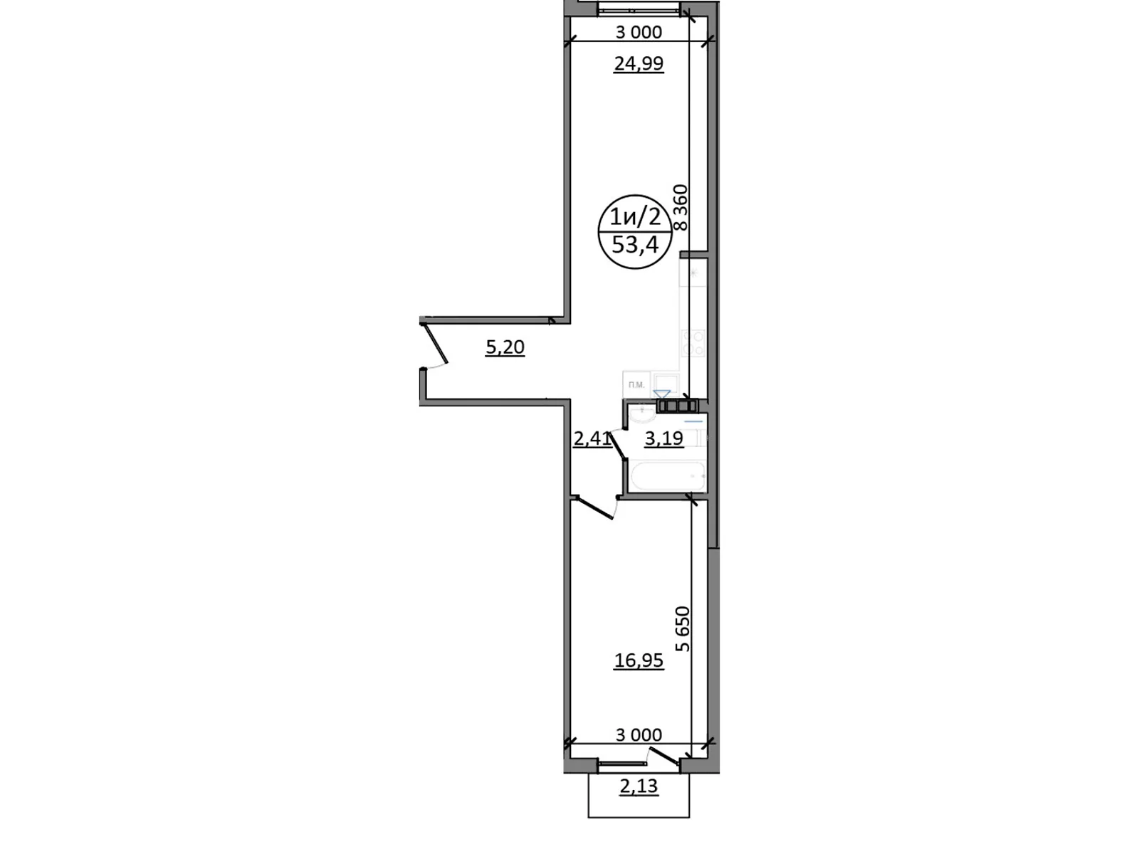 Продается 1-комнатная квартира 53.4 кв. м в Басовке, цена: 36579 $