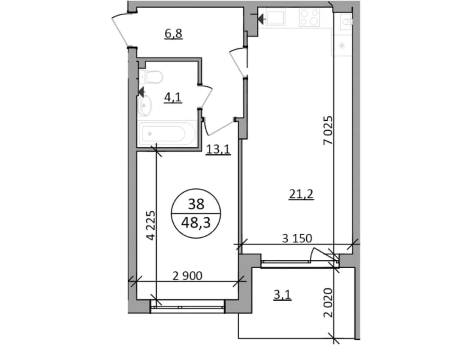 Продается 1-комнатная квартира 48.3 кв. м в Брюховичах, ул. Львовская, 92