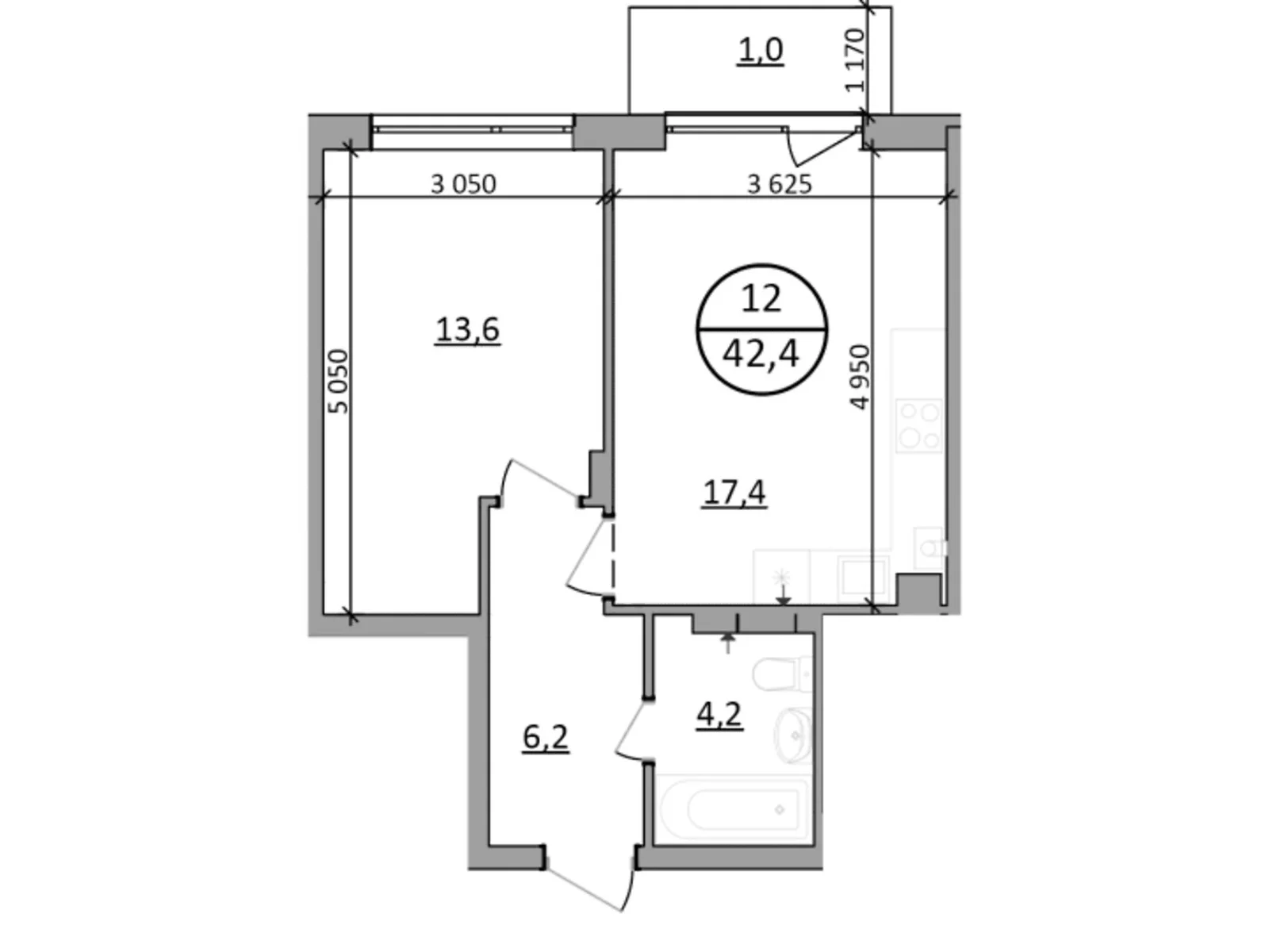 Продается 1-комнатная квартира 42.4 кв. м в Брюховичах, цена: 44520 $