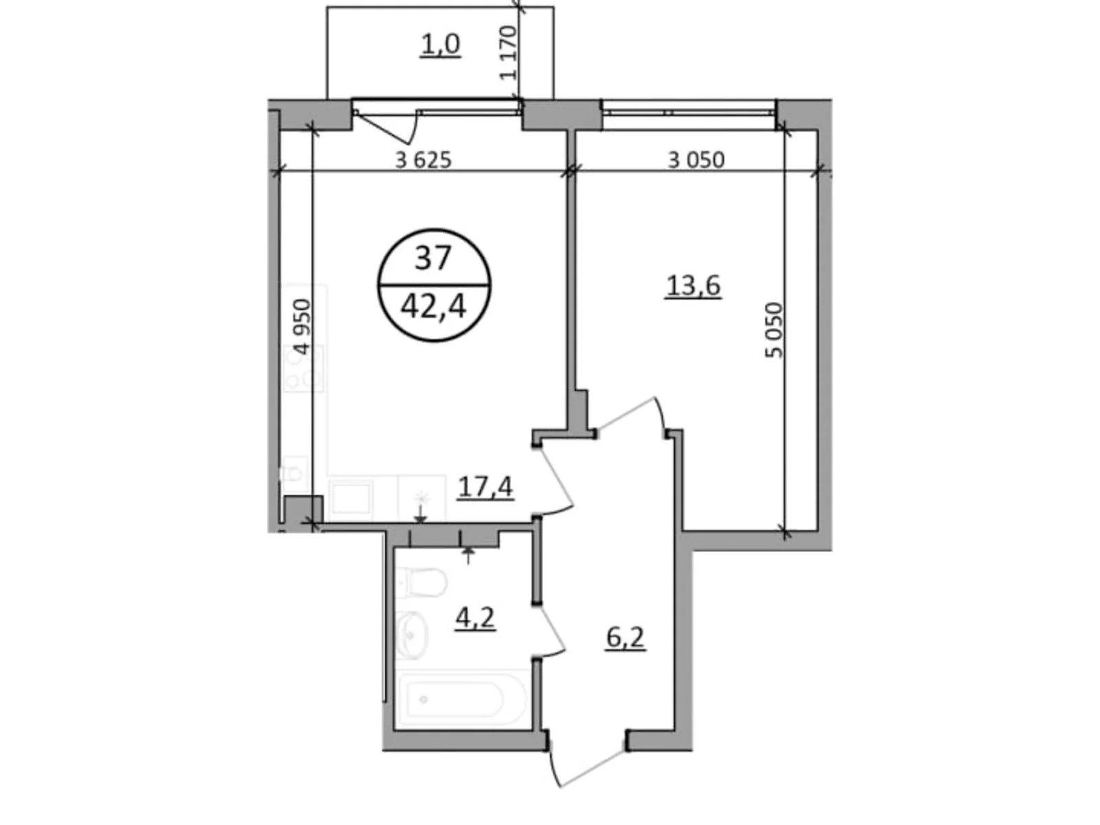 Продается 1-комнатная квартира 42.4 кв. м в Брюховичах, цена: 45580 $