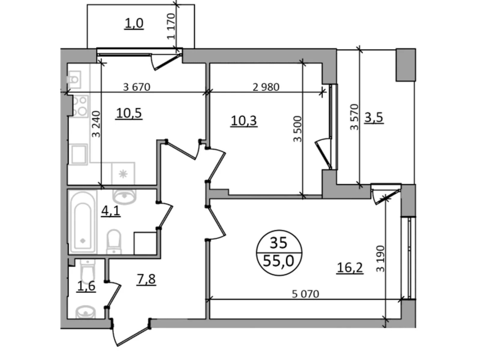 Продается 2-комнатная квартира 55 кв. м в Брюховичах, цена: 60500 $