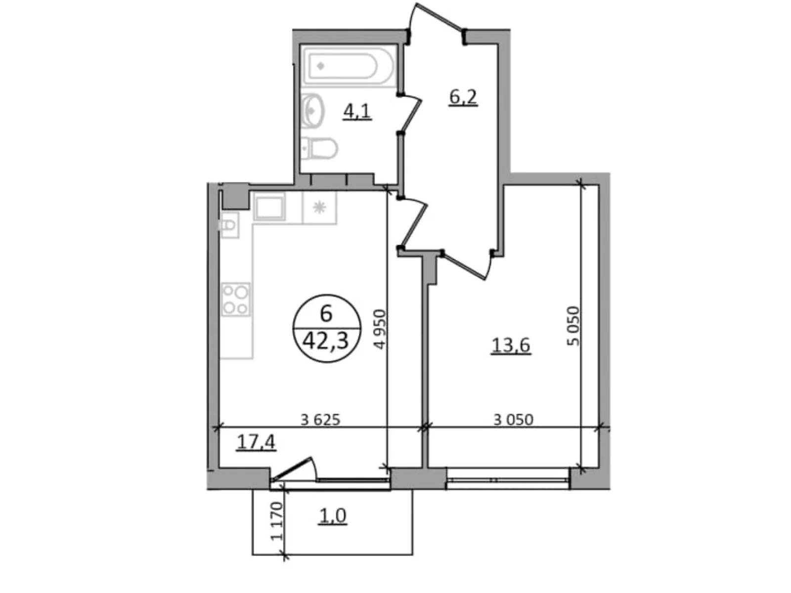 Продається 1-кімнатна квартира 42.3 кв. м у Брюховичах, цена: 41242 $