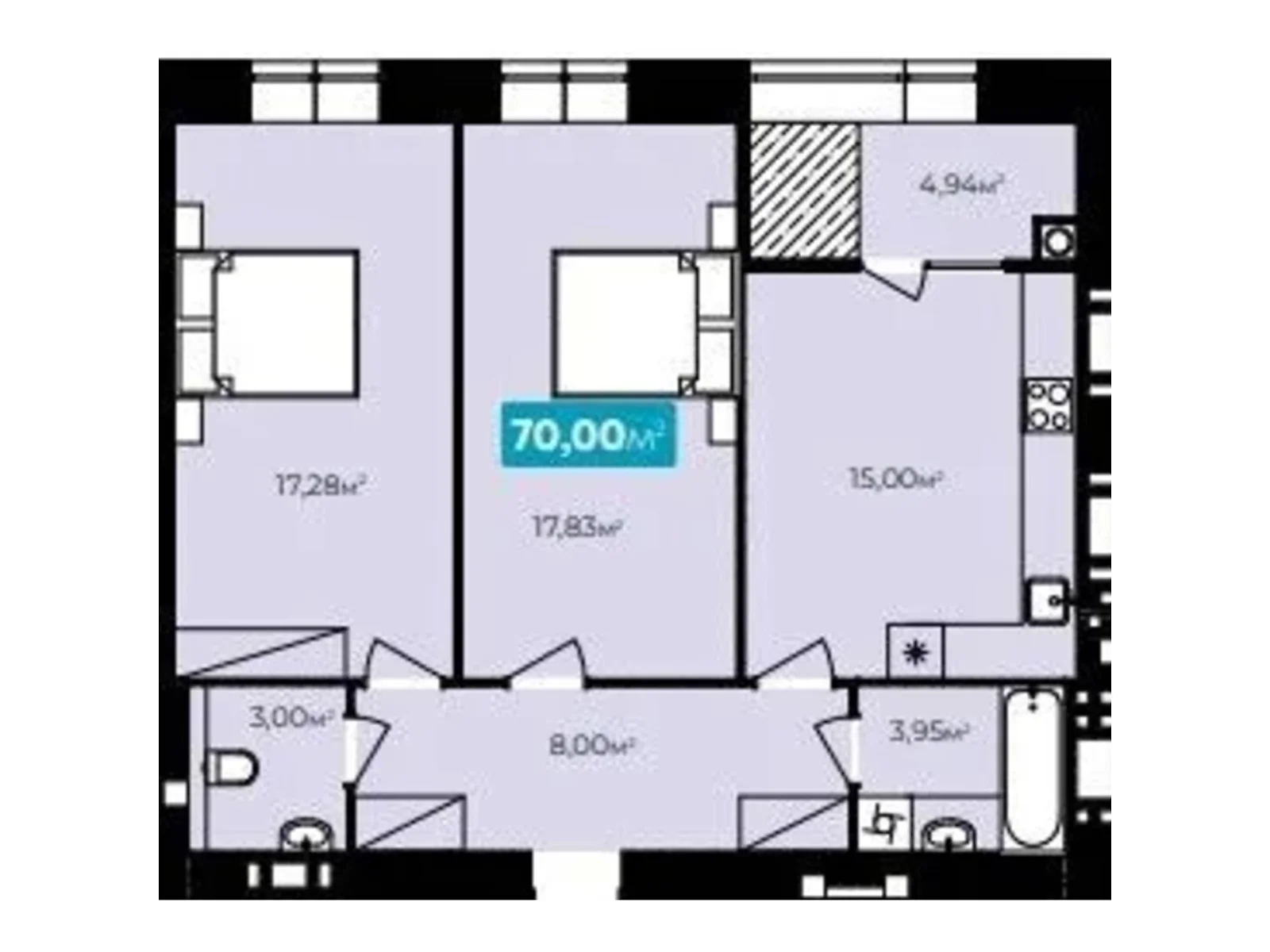 Продается 2-комнатная квартира 70 кв. м в Хмельницком - фото 1