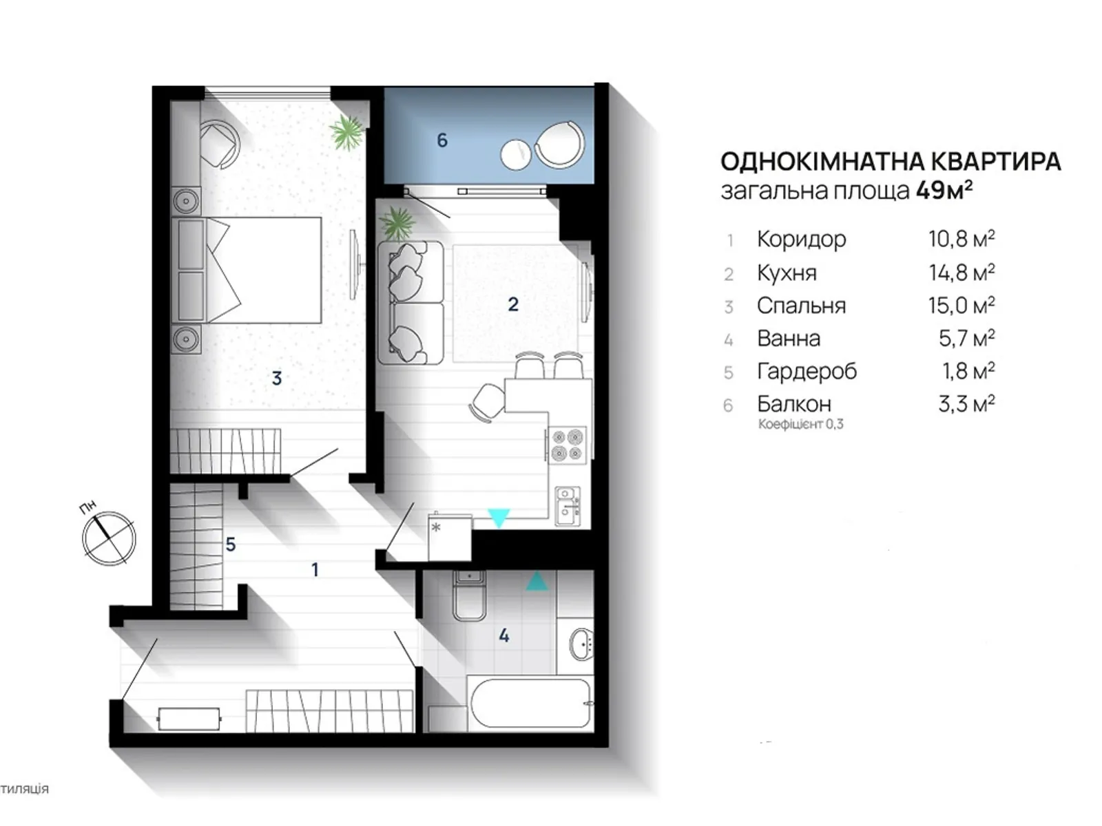Продается 1-комнатная квартира 49 кв. м в Ивано-Франковске, ул. Карпатская