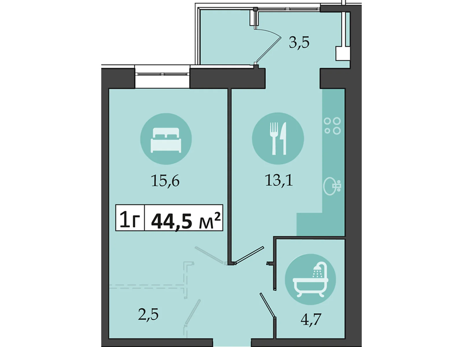 Продается 1-комнатная квартира 44.5 кв. м в Слобожанском, ул. Семейная, 3